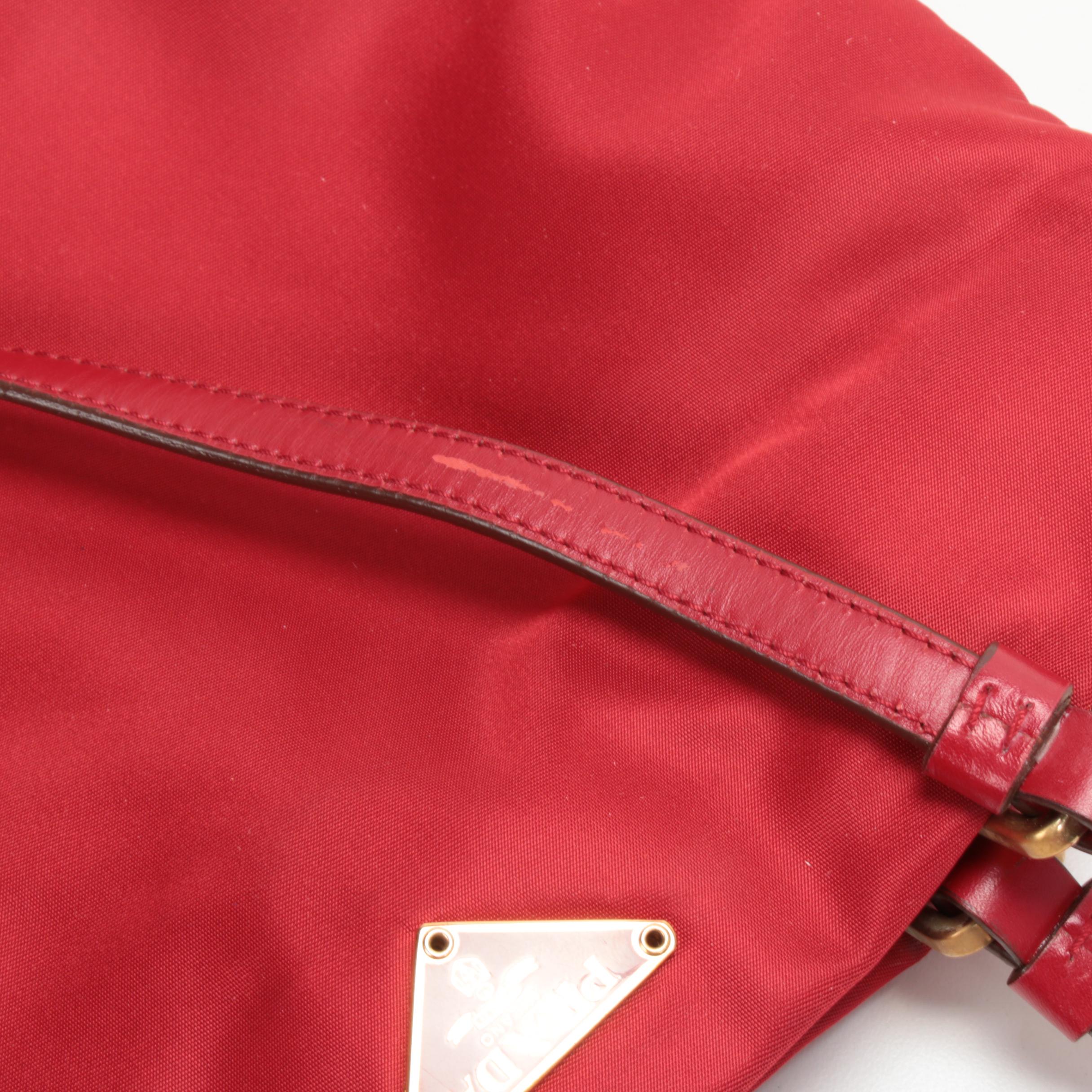 Prada Red Tessuto Nylon Shoulder Bag with Leather Straps