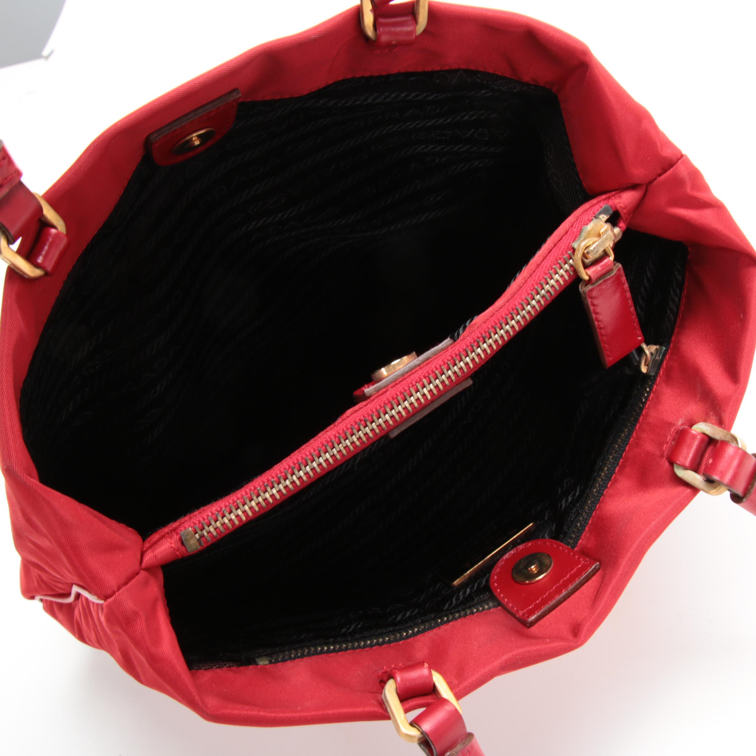 Prada Red Tessuto Nylon Shoulder Bag with Leather Straps