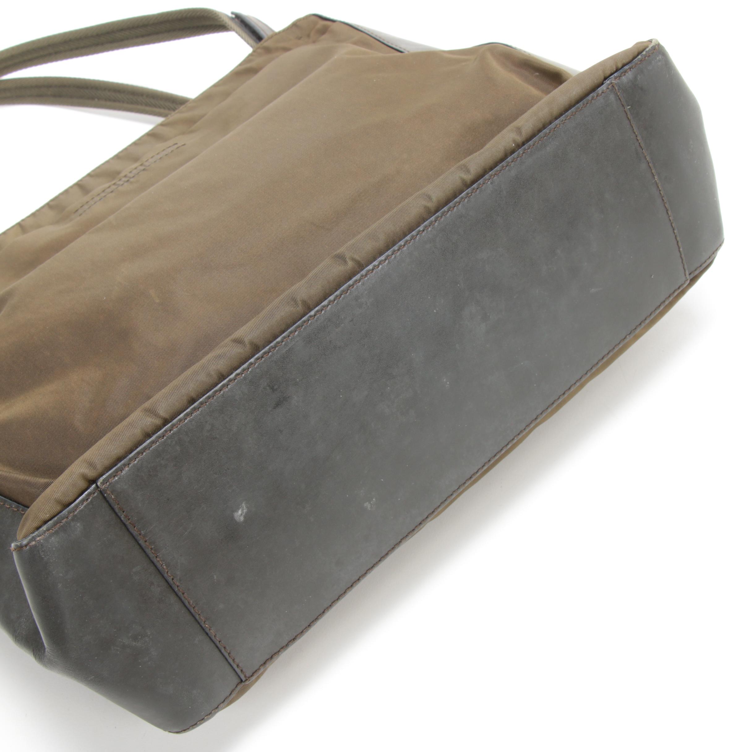 Prada Shoulder Bag in Olive Tessuto Nylon and Grey Leather