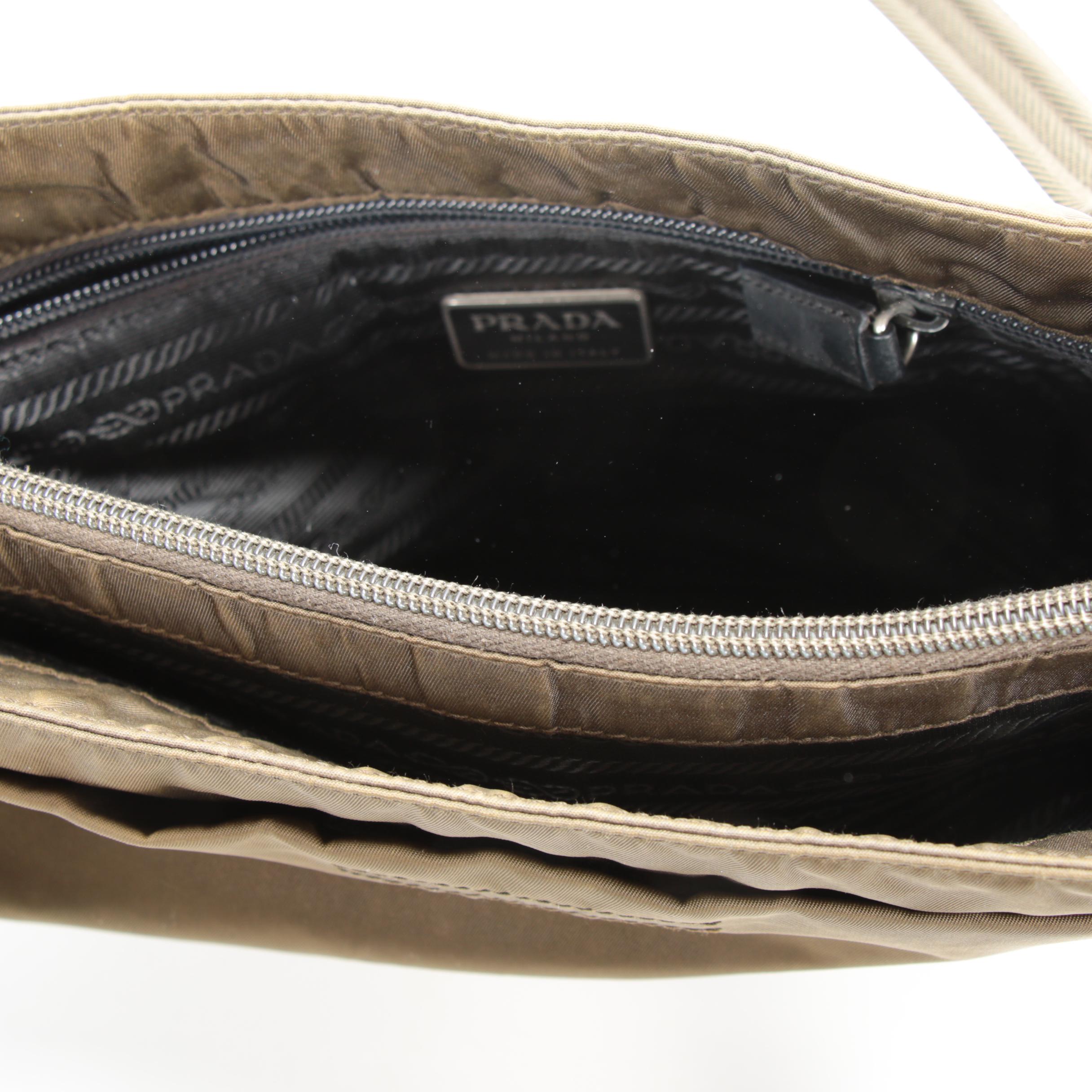 Prada Shoulder Bag in Olive Tessuto Nylon and Grey Leather