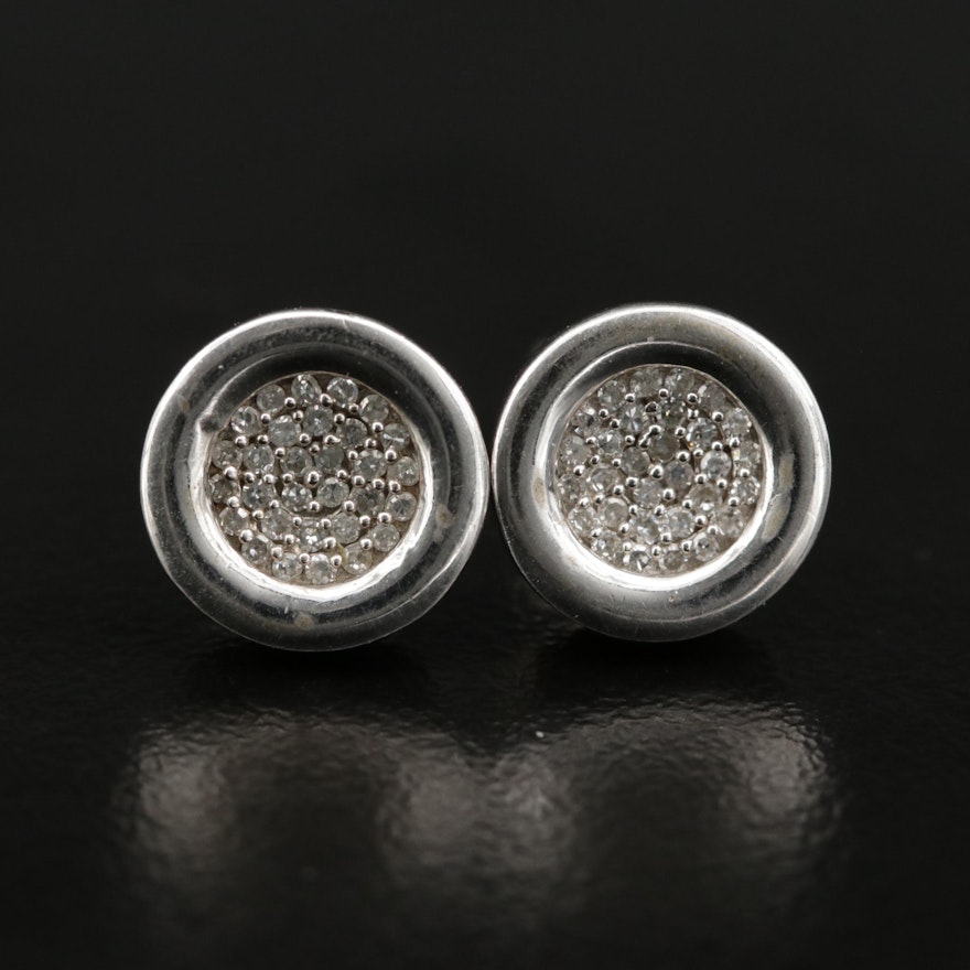 Sterling Silver Diamond Button Earrings