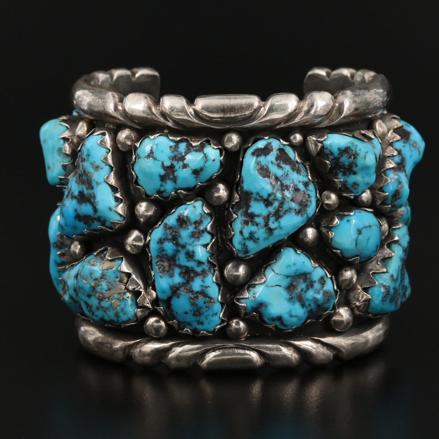 Western Style Sterling Silver Turquoise Nugget Cuff Bracelet