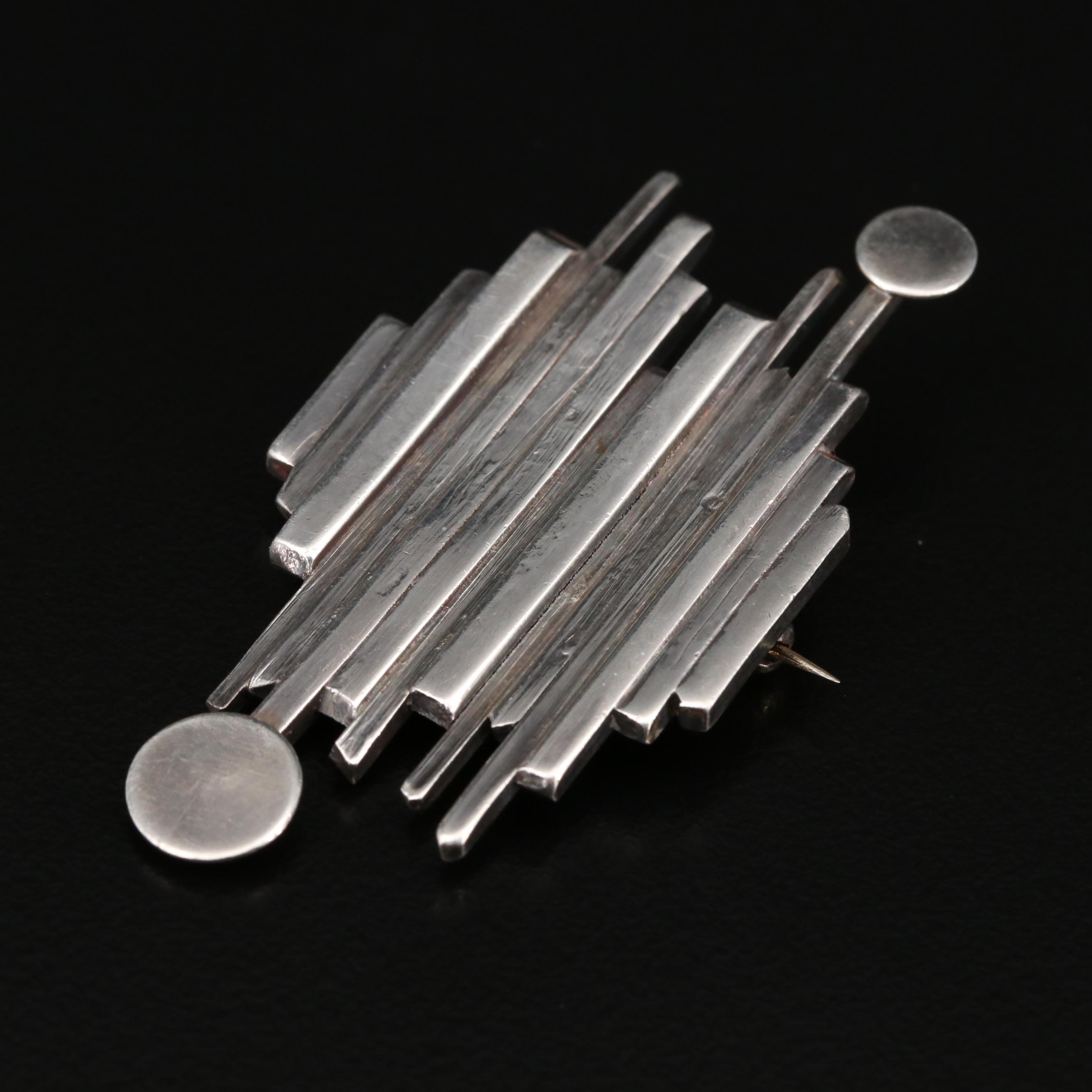 Modern Sterling Silver Multi-Bar Brooch