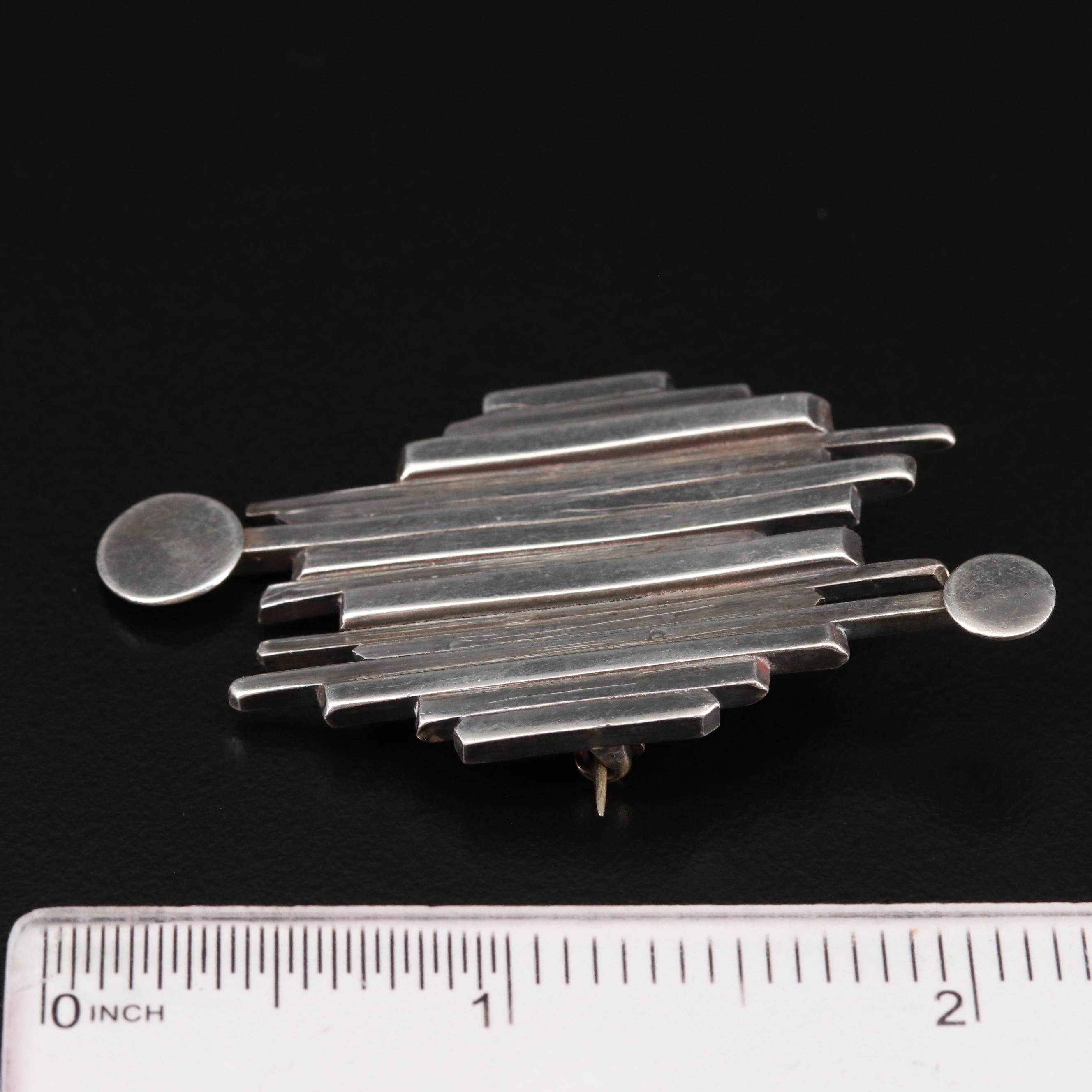 Modern Sterling Silver Multi-Bar Brooch