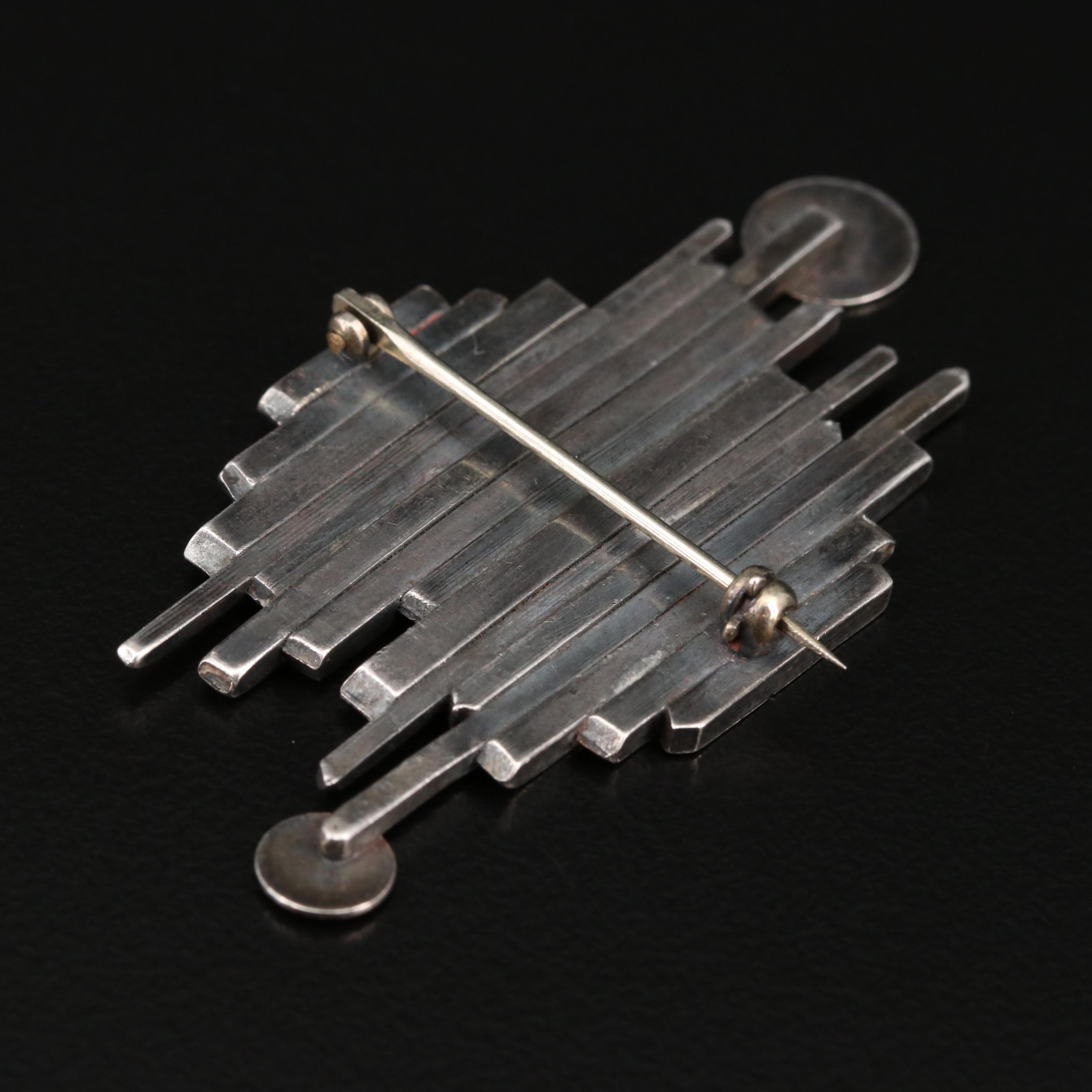Modern Sterling Silver Multi-Bar Brooch