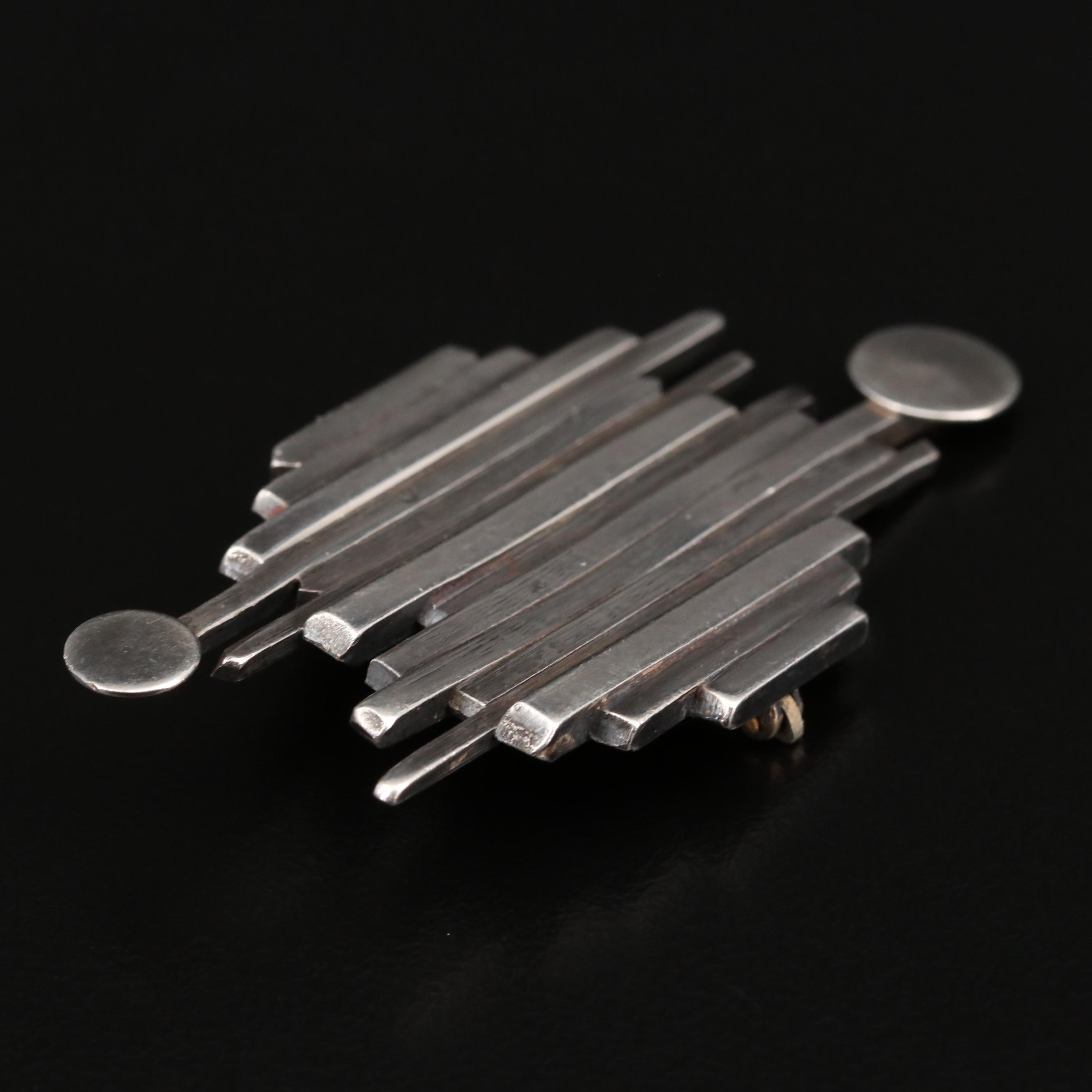 Modern Sterling Silver Multi-Bar Brooch