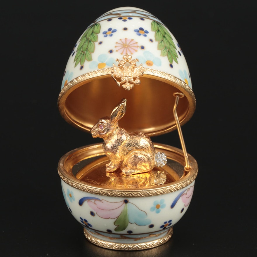 Fabergé Limited Edition Hand-Painted Porcelain Egg with Rabbit