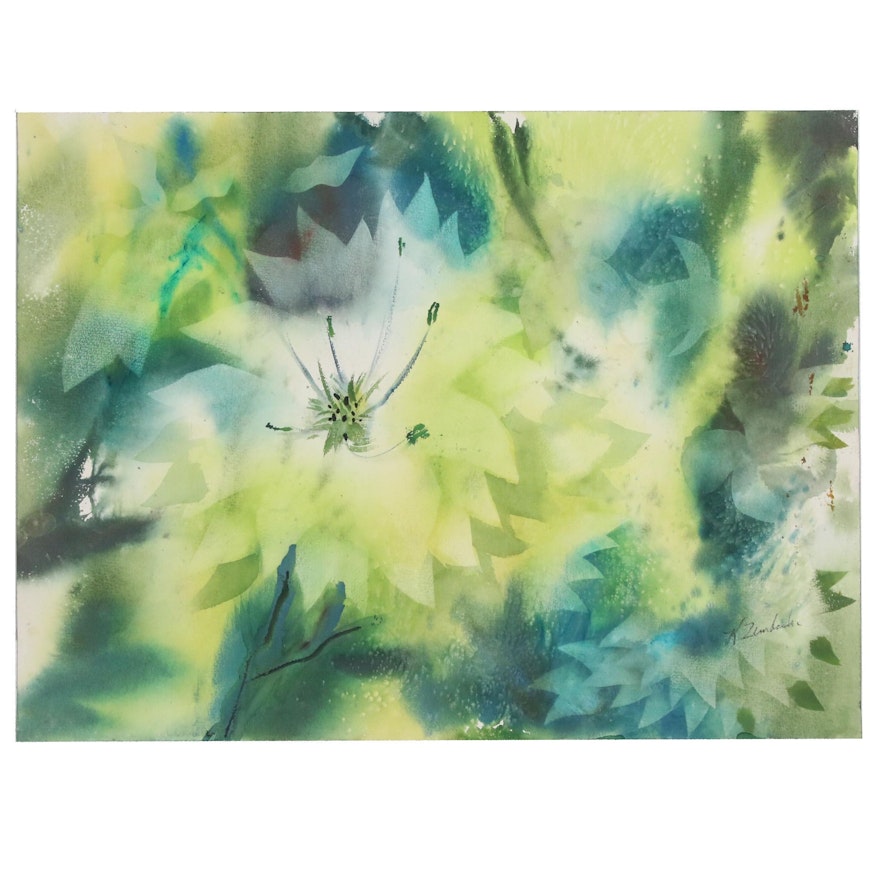 Kathleen Zimbicki Abstract Double-Sided Watercolor Painting