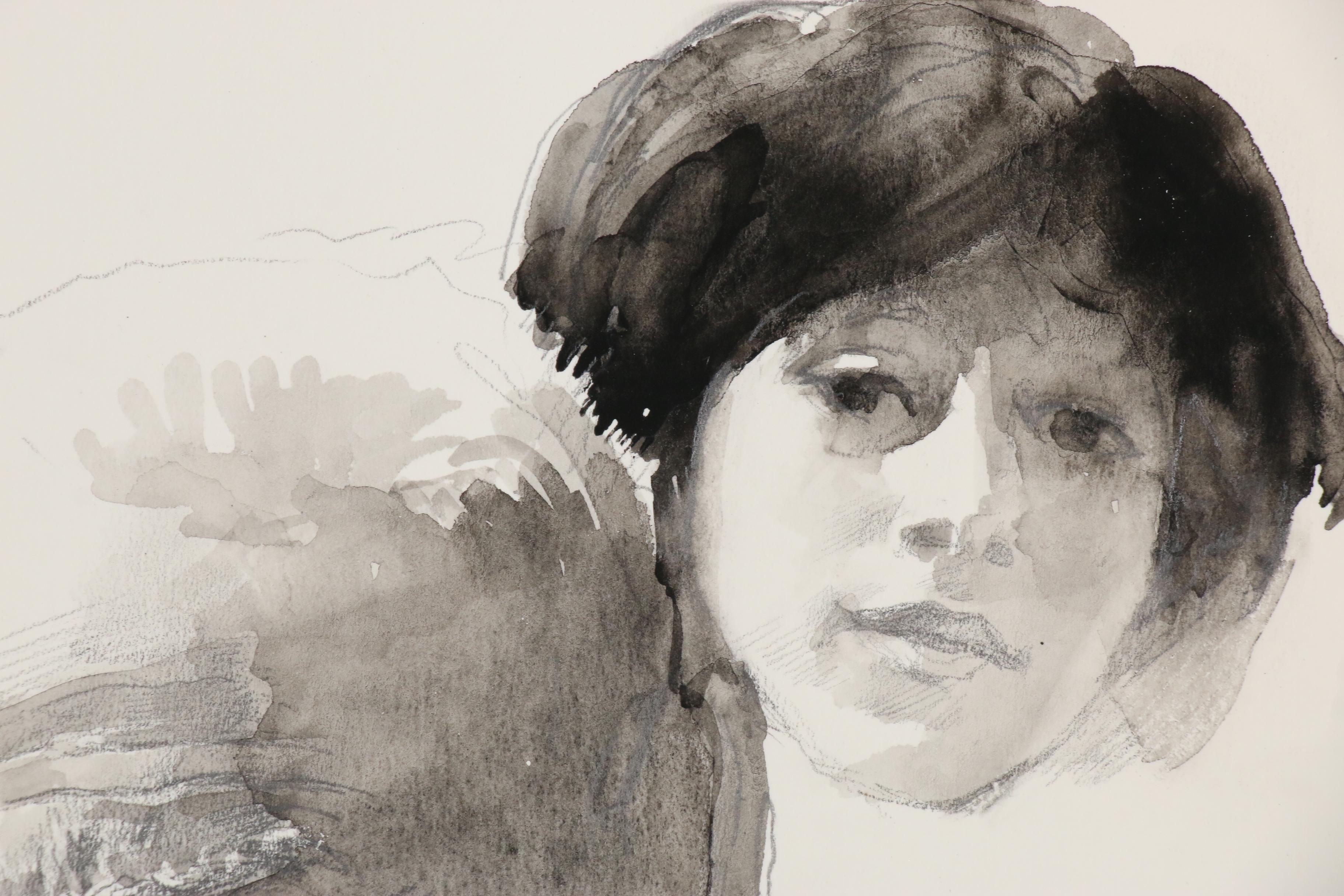 Daniel B. Schwartz Embellished Charcoal Drawings, Mid-Late 20th Century