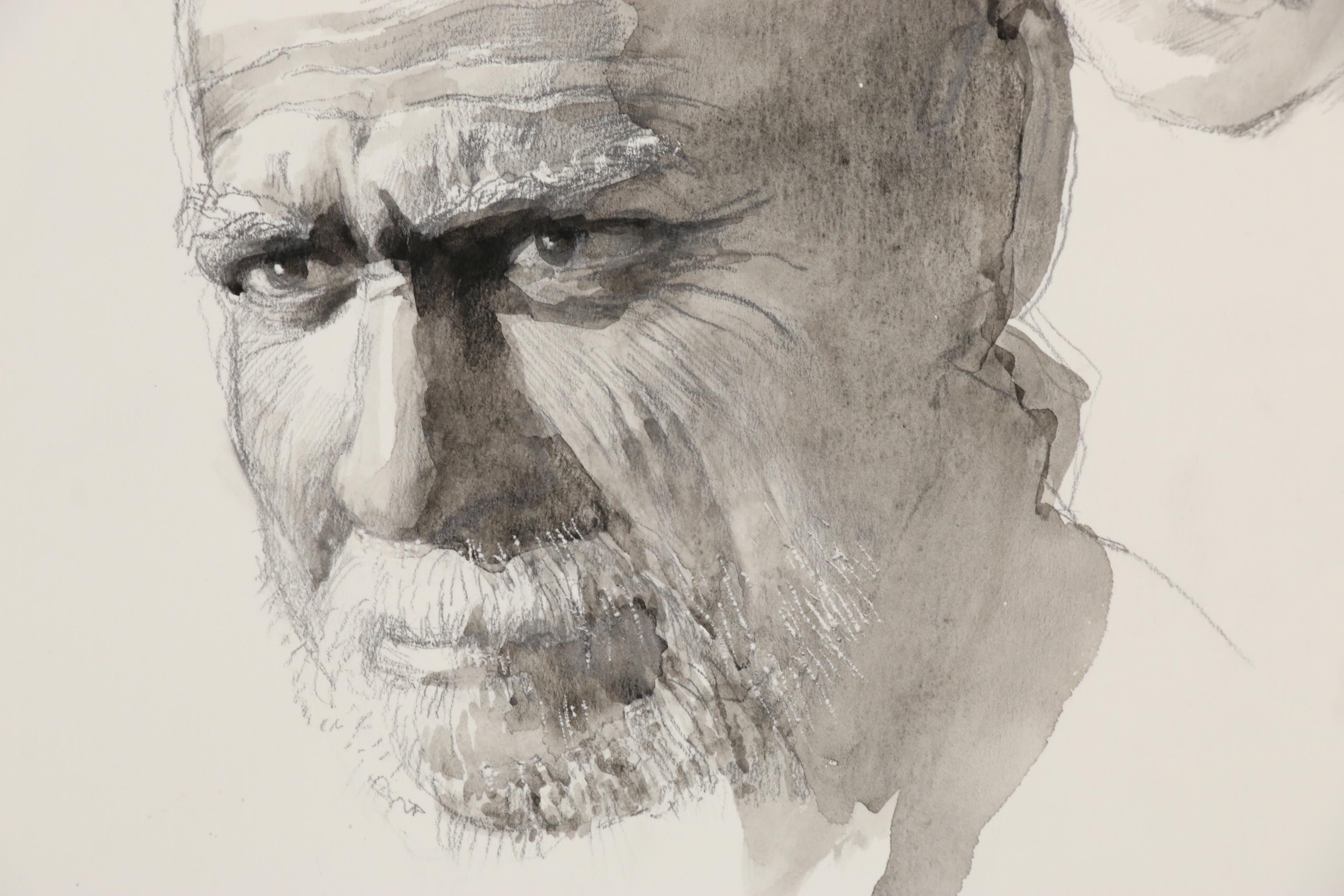 Daniel B. Schwartz Embellished Charcoal Drawings, Mid-Late 20th Century