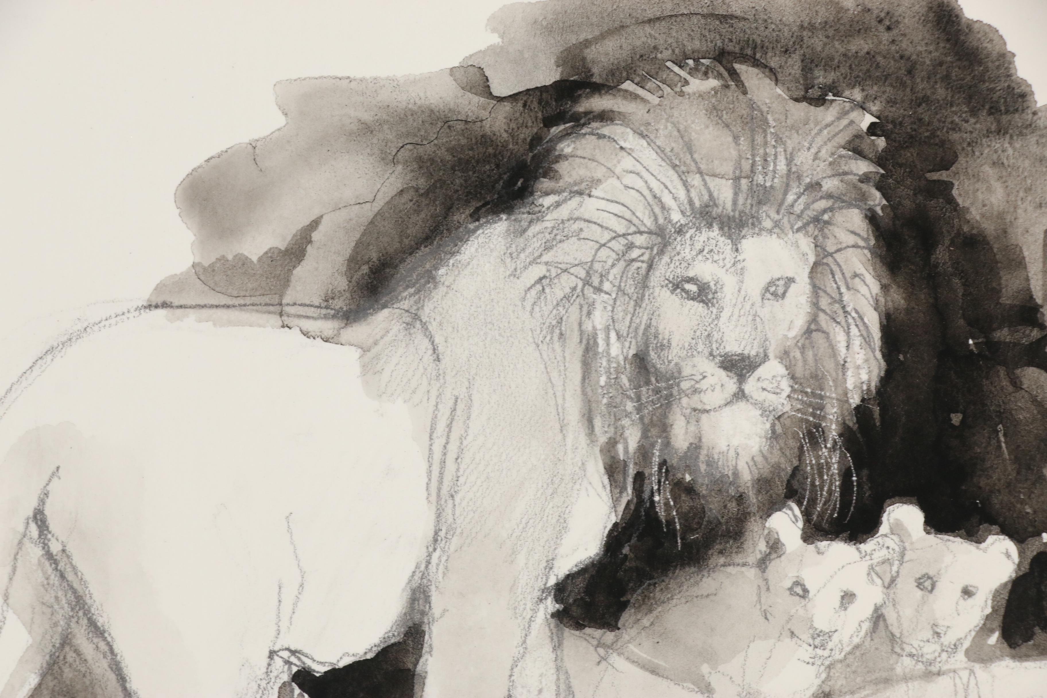 Daniel B. Schwartz Embellished Charcoal Drawings, Mid-Late 20th Century