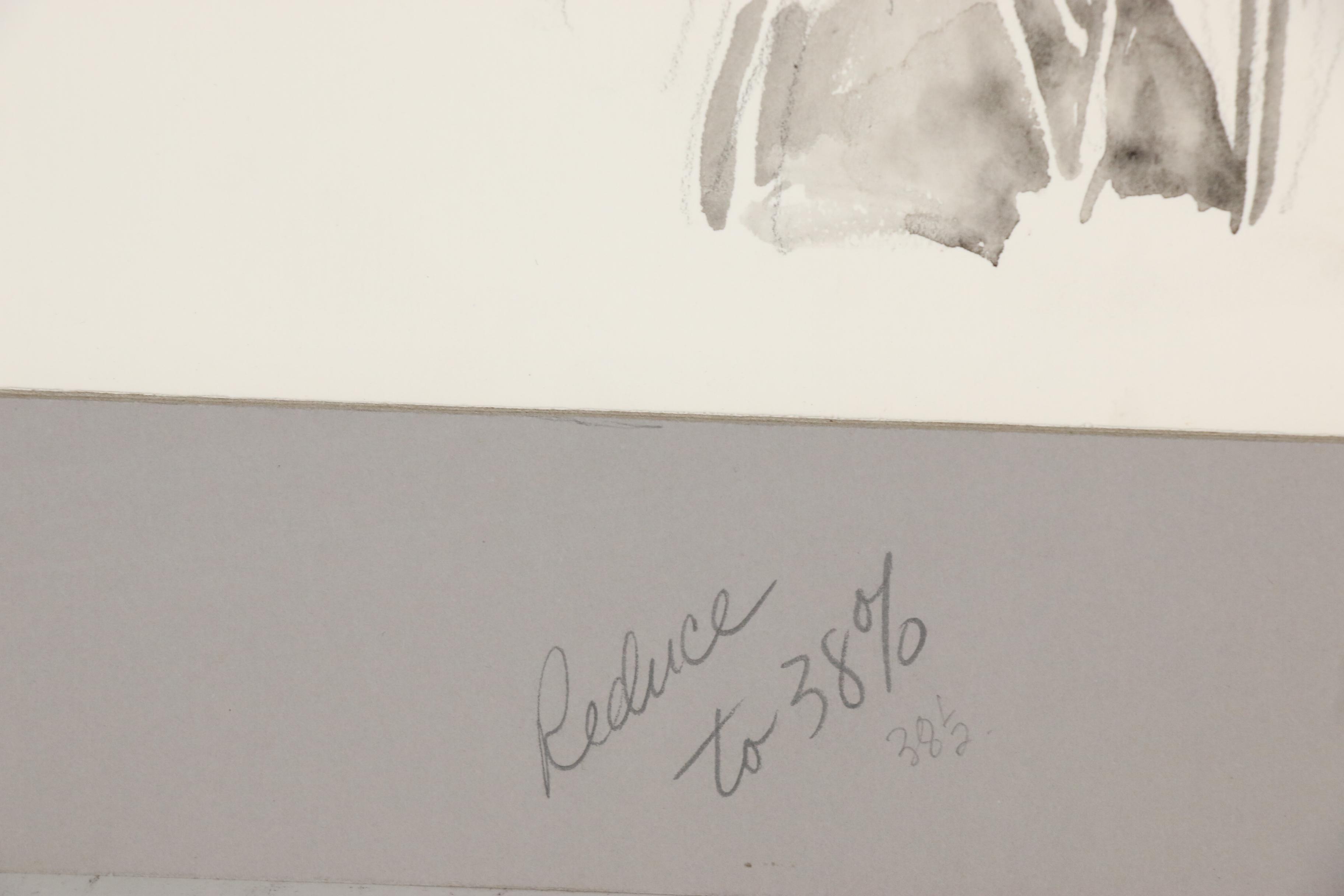 Daniel B. Schwartz Embellished Charcoal Drawings, Mid-Late 20th Century