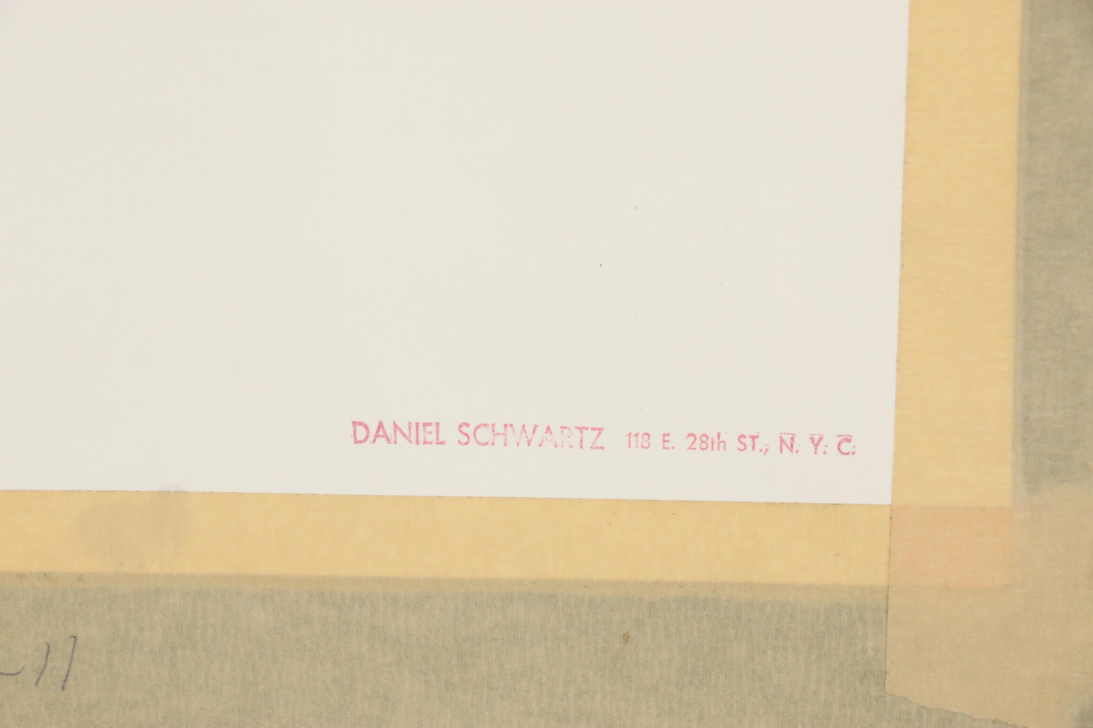 Daniel B. Schwartz Embellished Charcoal Drawings, Mid-Late 20th Century