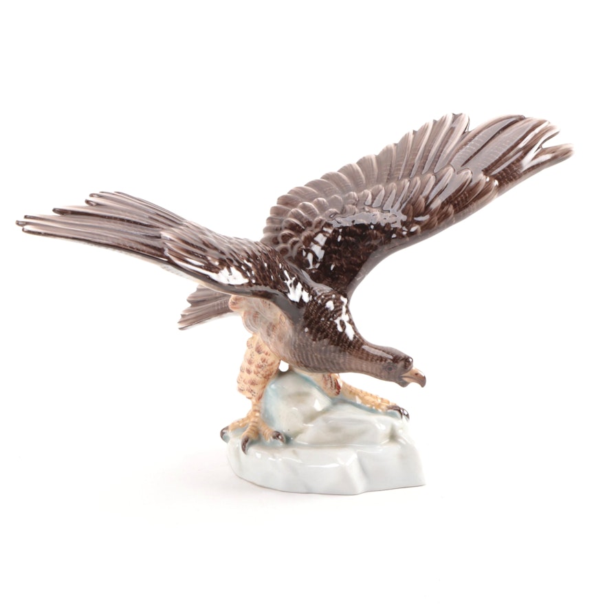 Herend "Eagle on Rock" Porcelain Figurine, Mid to Late 20th Century