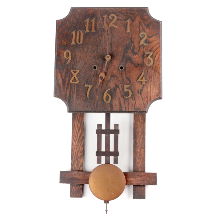 National Clock Co. Arts and Crafts Mission Oak Wall Clock