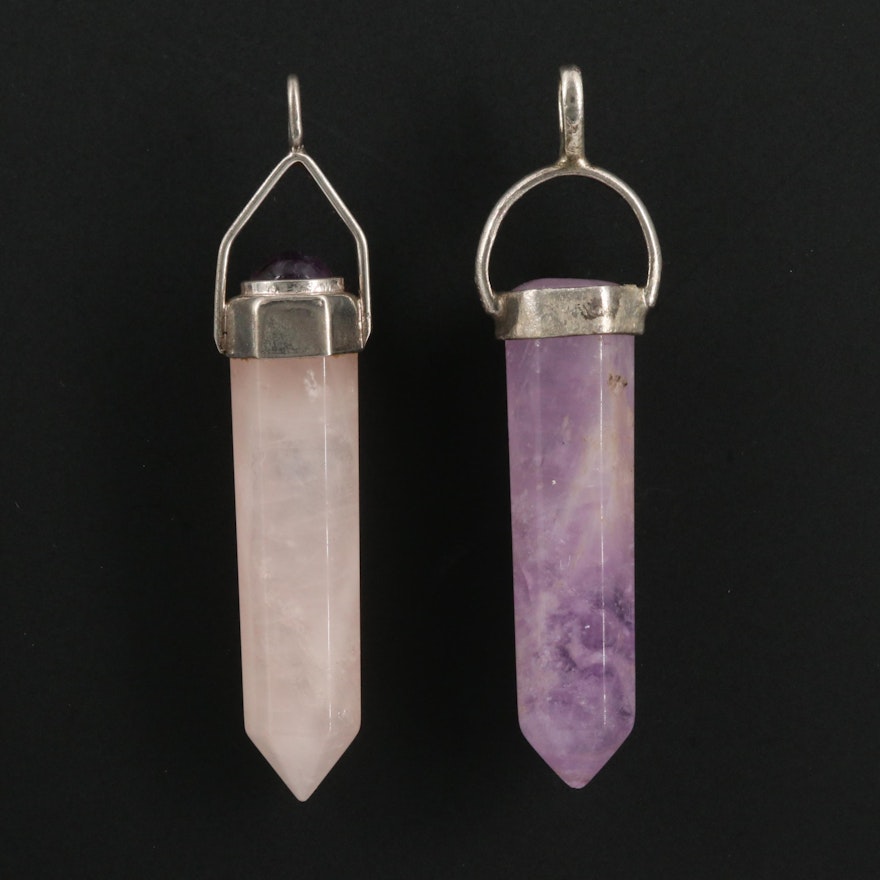 Sterling Amethyst and Rose Quartz Pendants