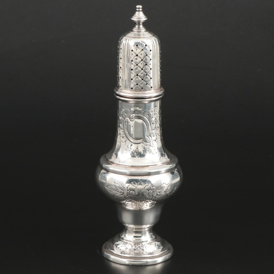 English Chased Silver Plate Sugar Caster, Mid-20th Century