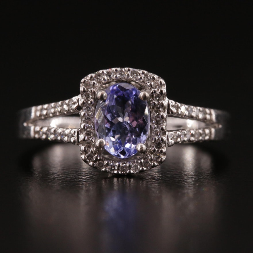 Sterling Silver Tanzanite and Diamond Ring