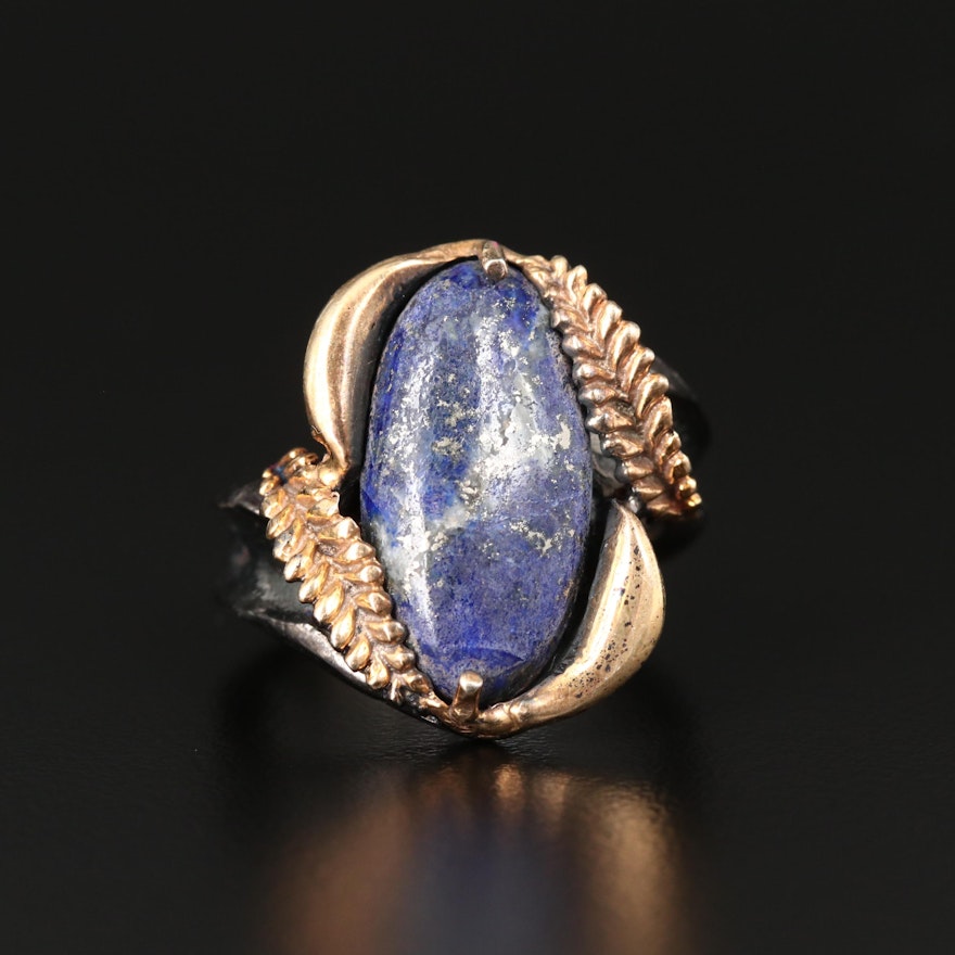 Sterling Silver Lapis Lazuli Foliate Bypass Ring
