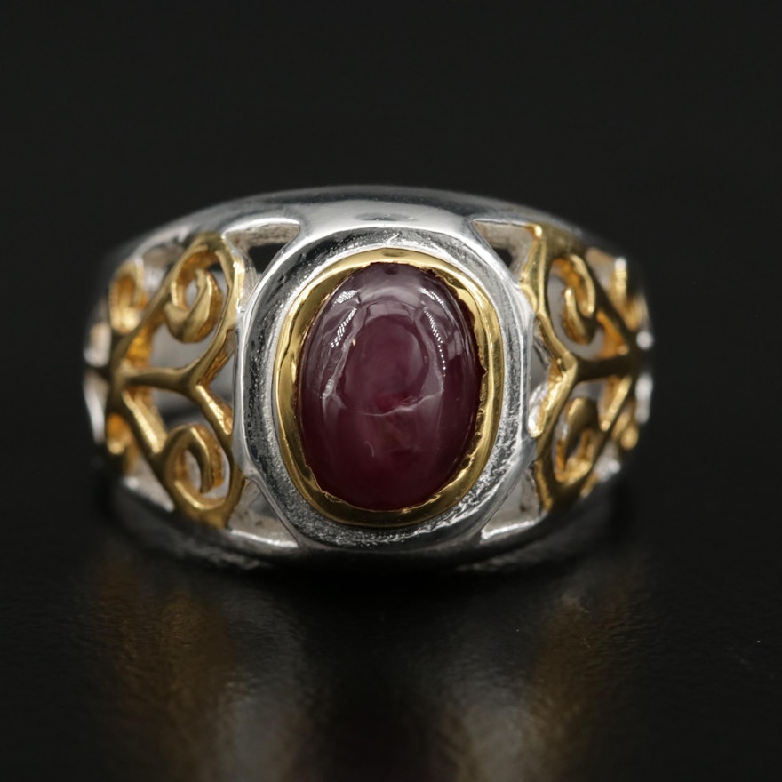 Sterling Silver Star Ruby Scrollwork Ring