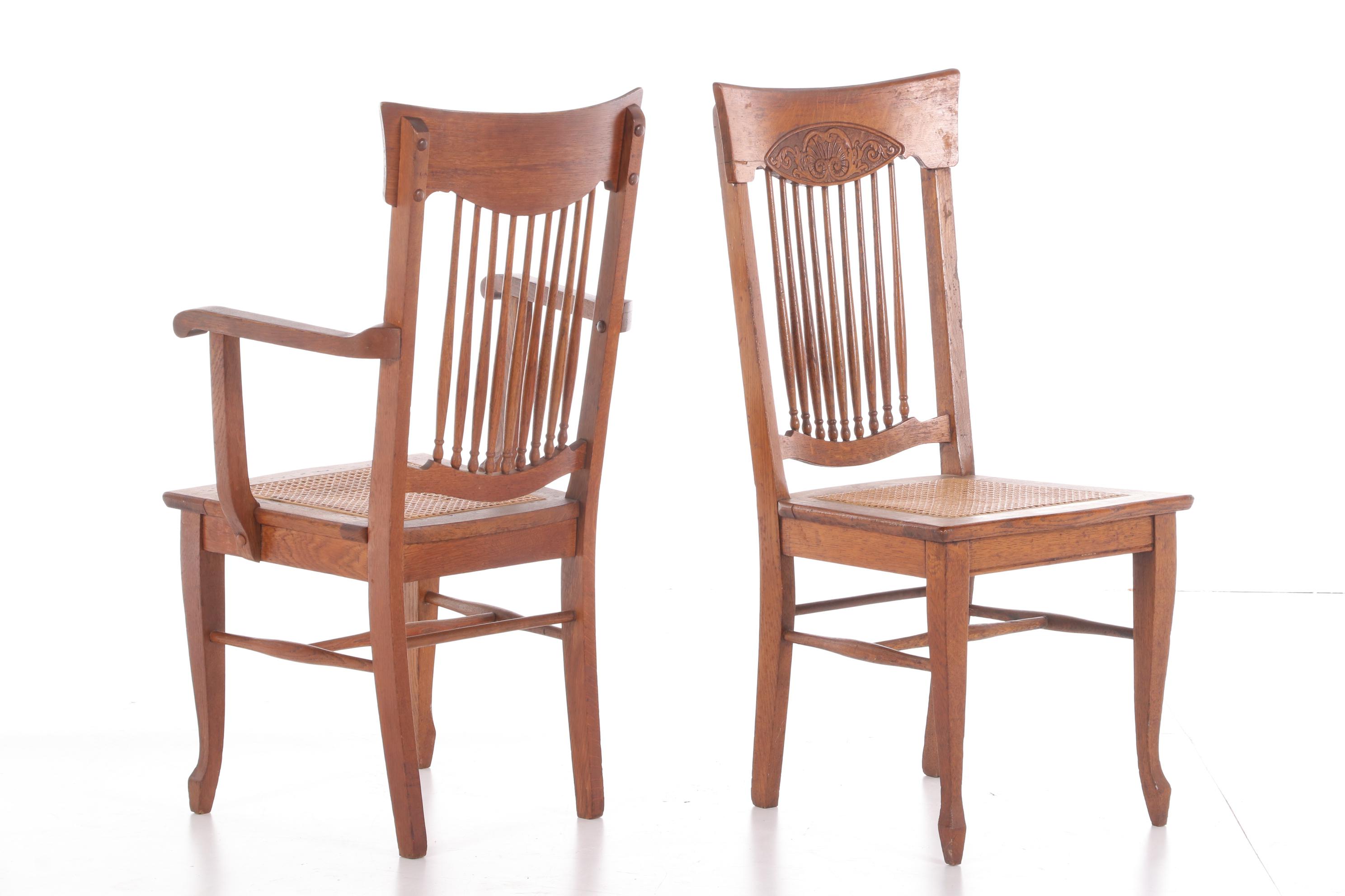 Stomps-Burkhardt Co. Oak Cane Seat Dining Chairs, Early 20th Century