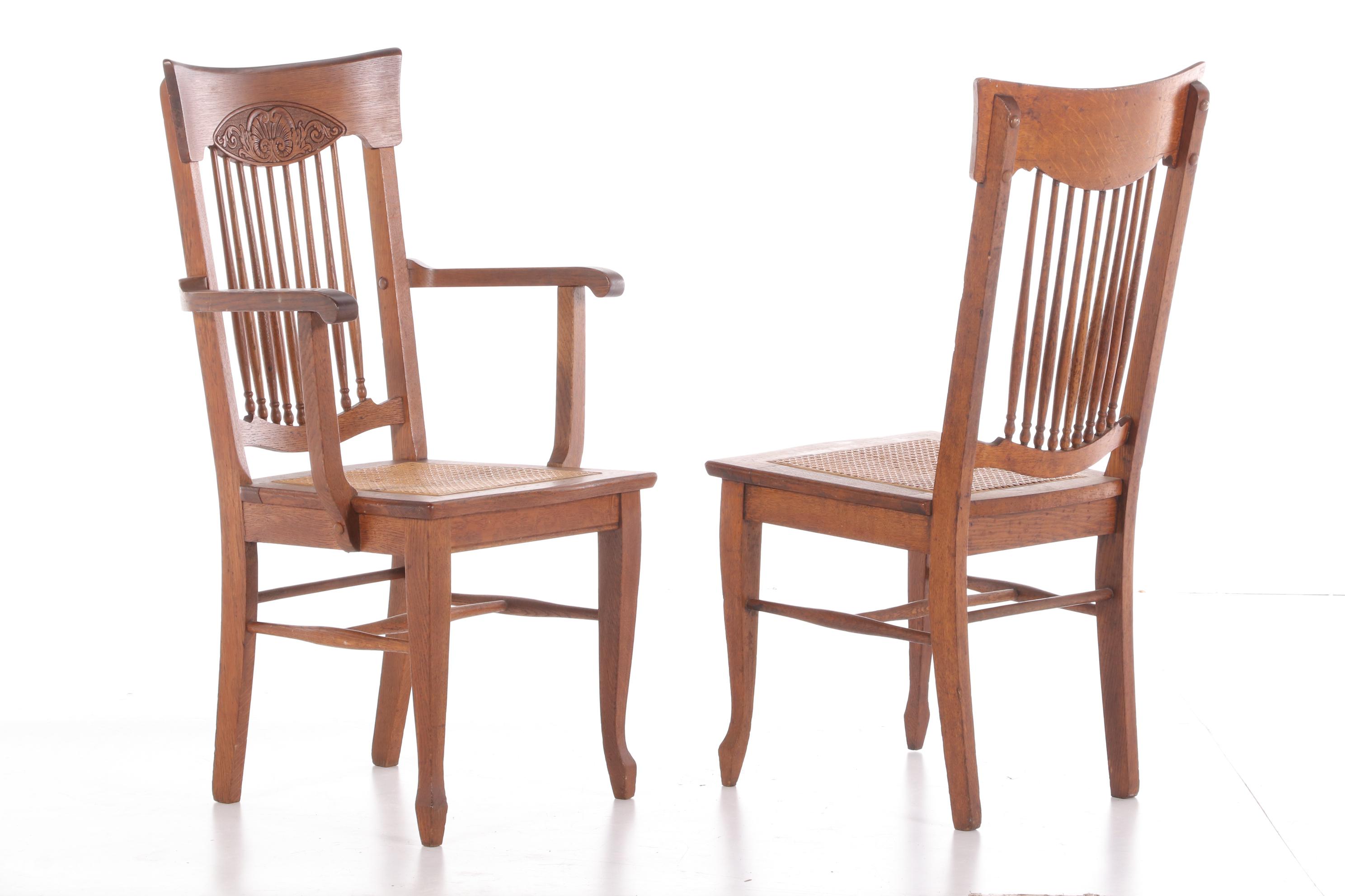 Stomps-Burkhardt Co. Oak Cane Seat Dining Chairs, Early 20th Century