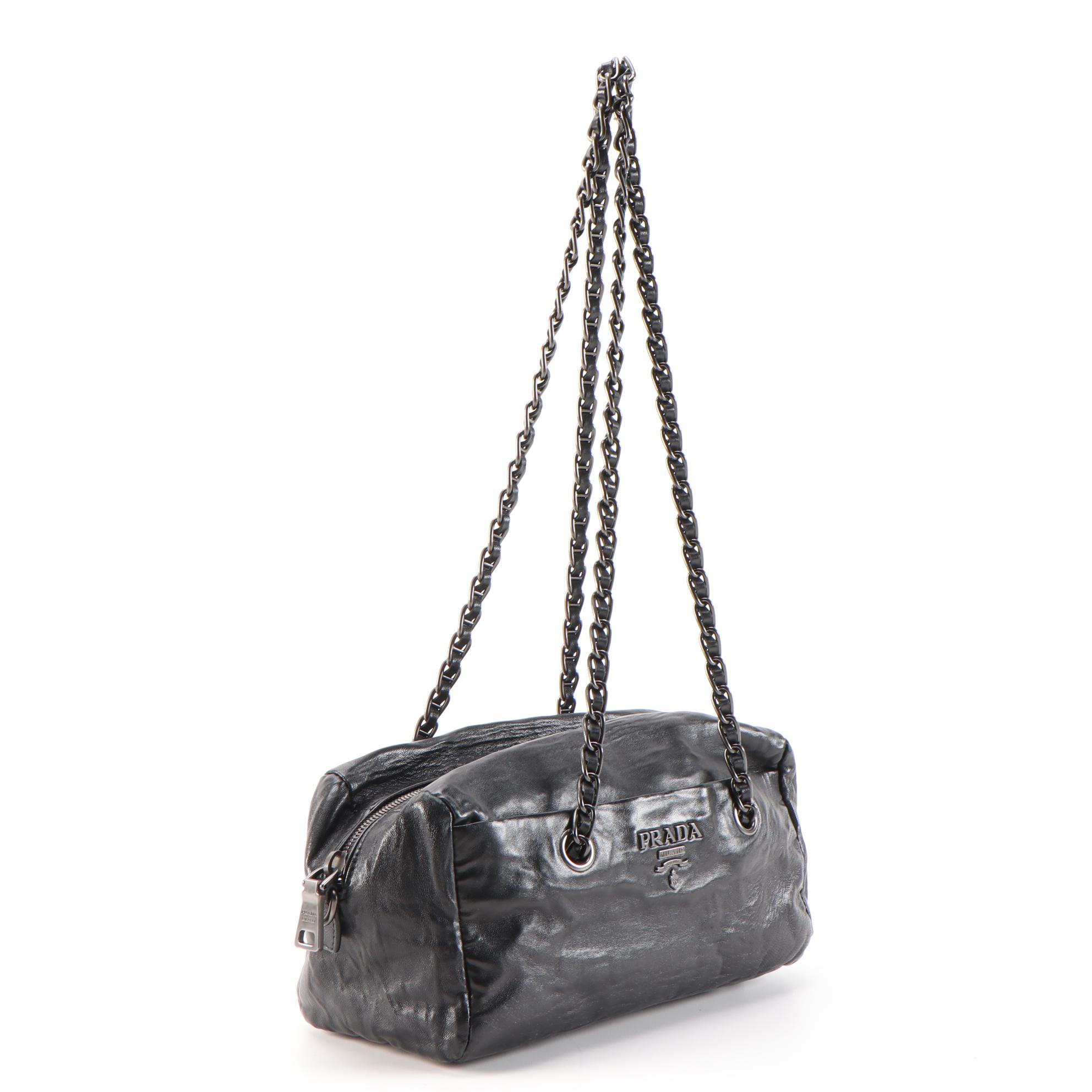 Prada Chain Shoulder Bag in Black Leather