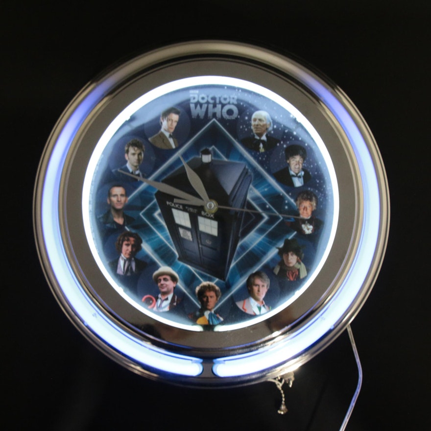 Doctor Who Neon Wall Clock with the First Eleven Doctors