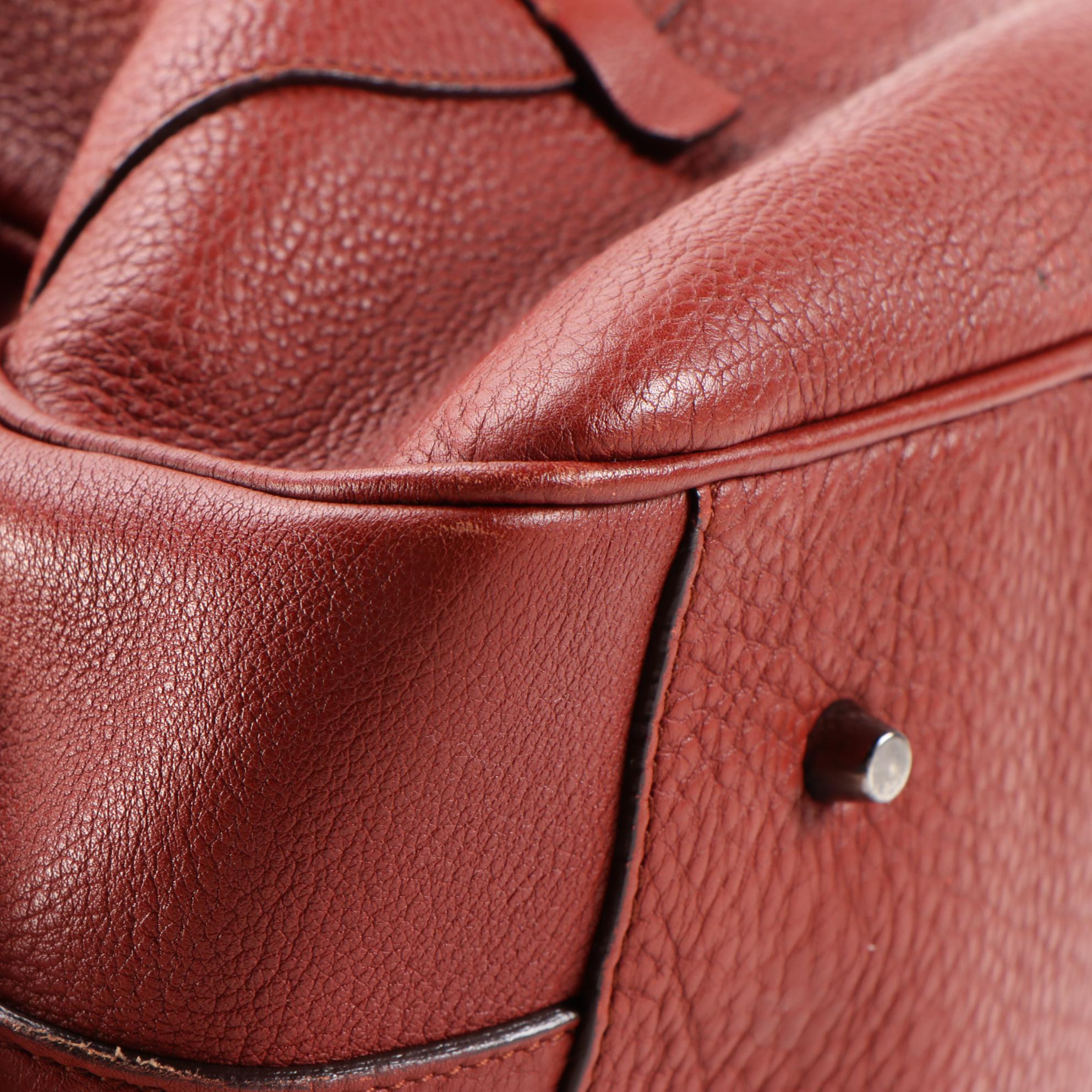 Prada Shoulder Bag in Dark Red Vitello Daino Leather with Padlock and Keys