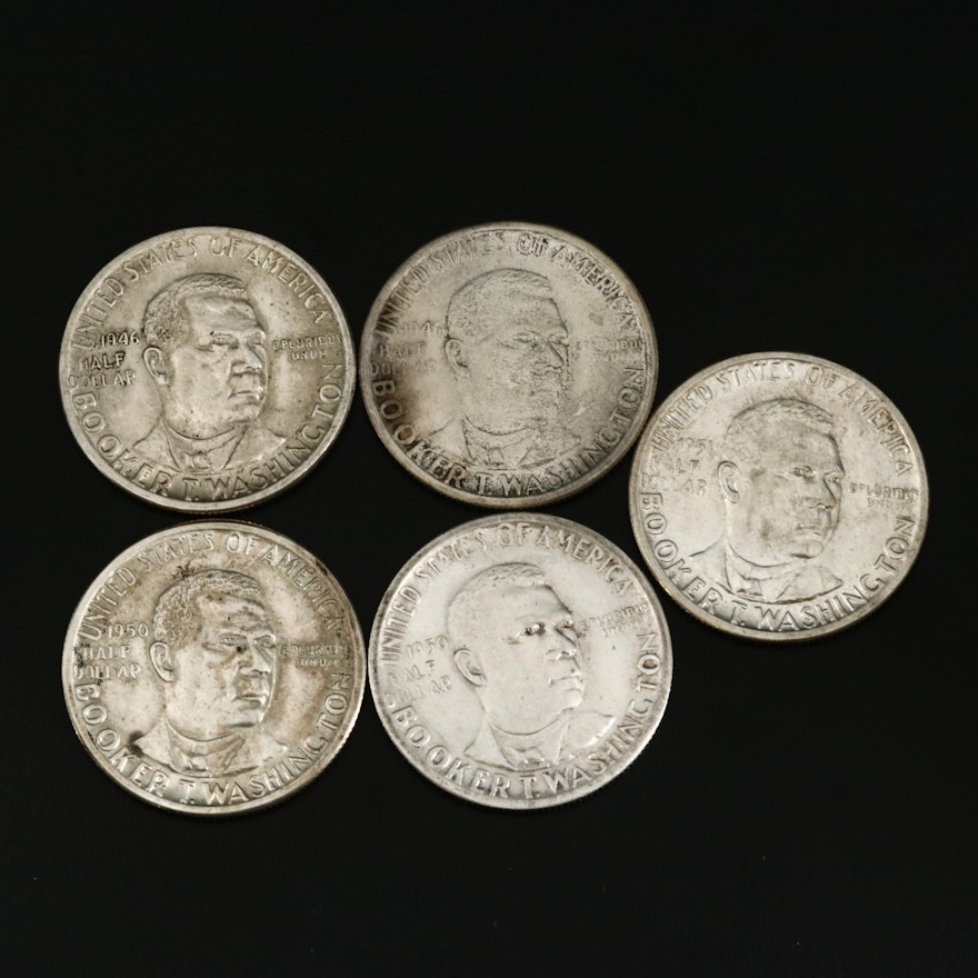 Five Booker T. Washington Commemorative Silver Half Dollars