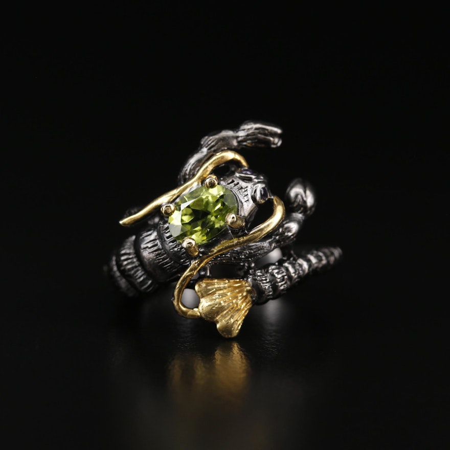 Sterling Silver Peridot and Amethyst Crustacean Ring