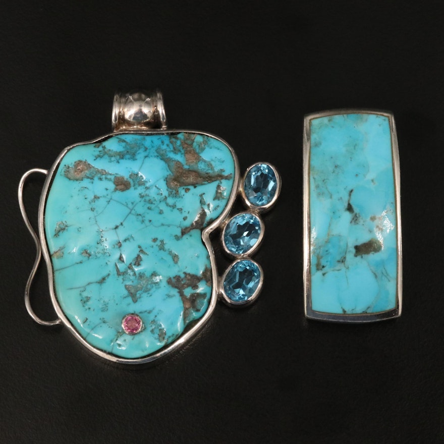 Sterling Silver Turquoise, Topaz and Tourmaline Pendants