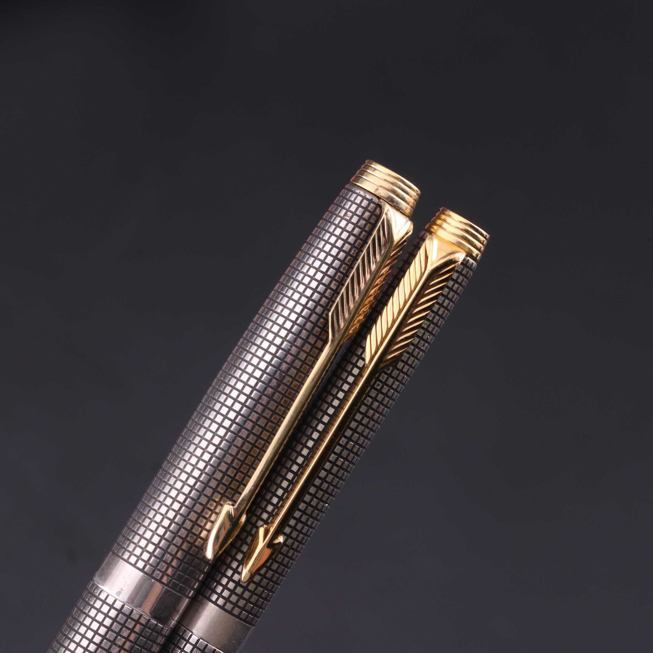 Parker "75 Ciselé" Sterling Silver Pencil and Fountain Pen with 14K Gold Nib