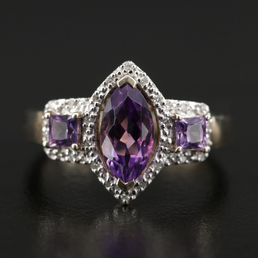 Sterling Amethyst and Diamond Ring