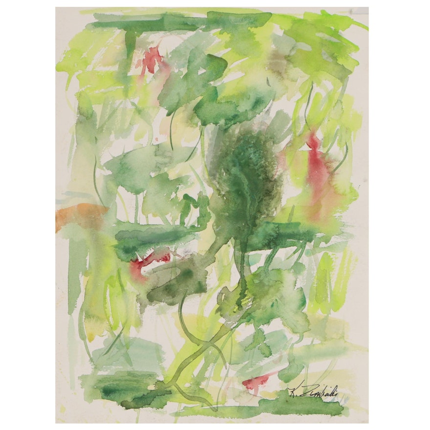 Kathleen Zimbicki Abstract Double-Sided Watercolor Painting