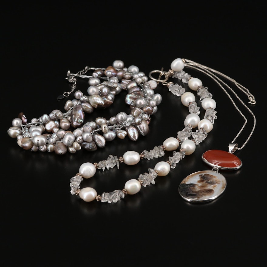 Collection of Strand Necklace with Agate, Shell and Cultured Pearl