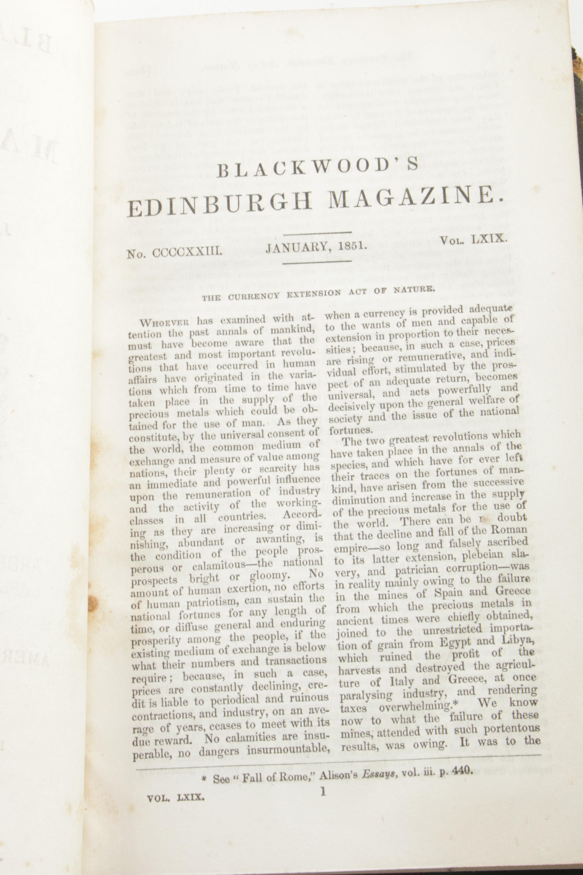 1851 "Blackwood's Edinburgh Magazine", Two American Edition Volumes