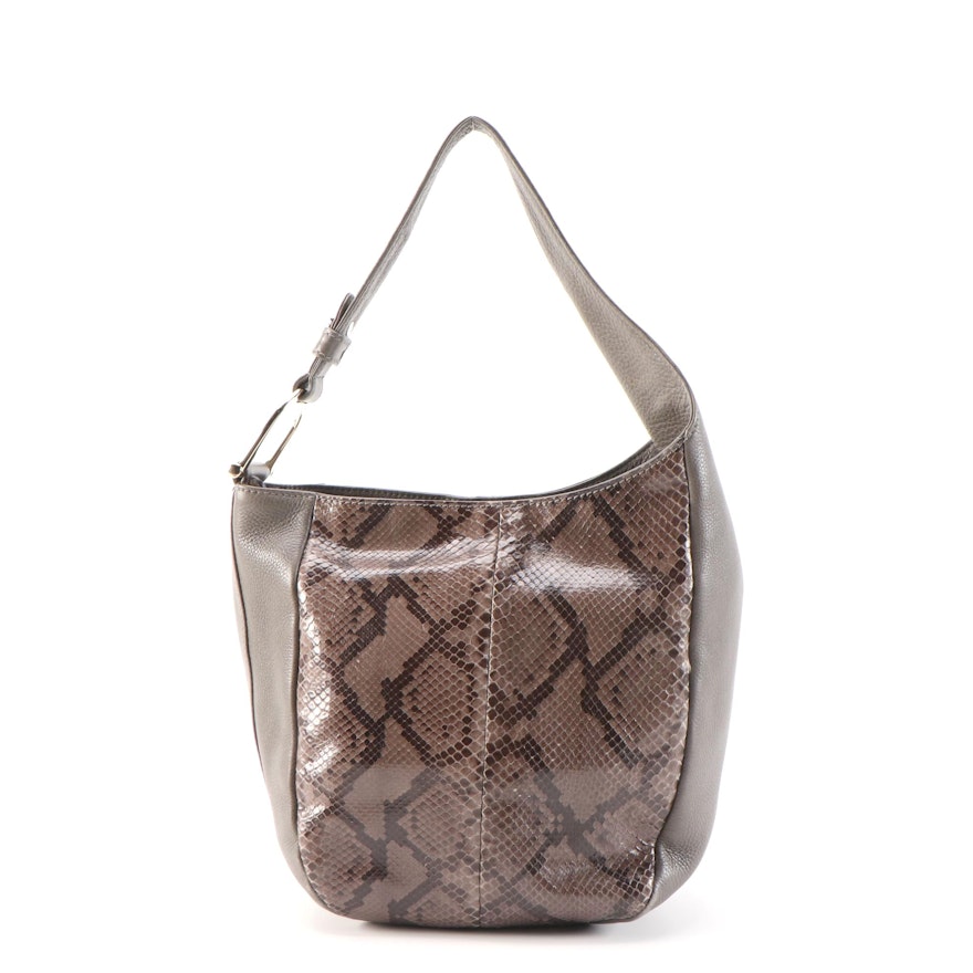 Gucci Greenwich Python and Grey Grained Leather Shoulder Bag