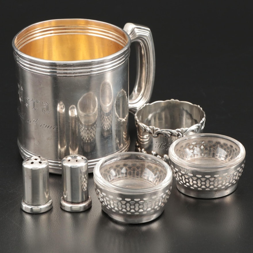 Towle Sterling Cup with Webster Salt Cellars and More Sterling Table Accessories