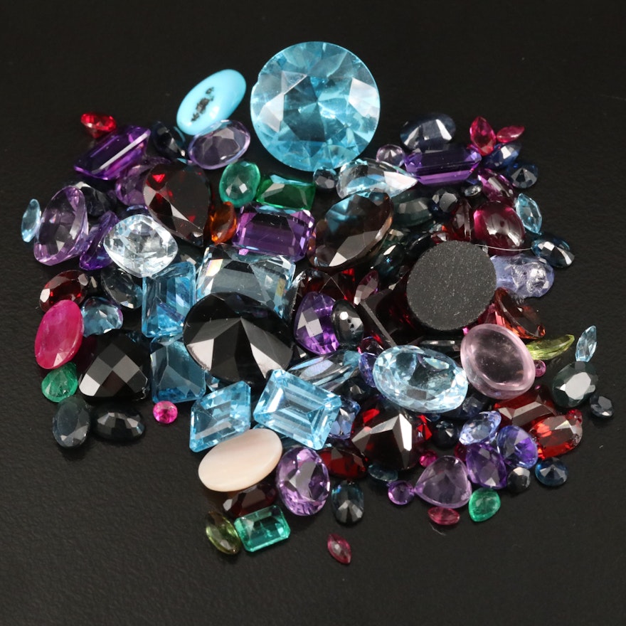 Loose 99.79 CTW Gemstones Including Amethyst, Garnet and Glass