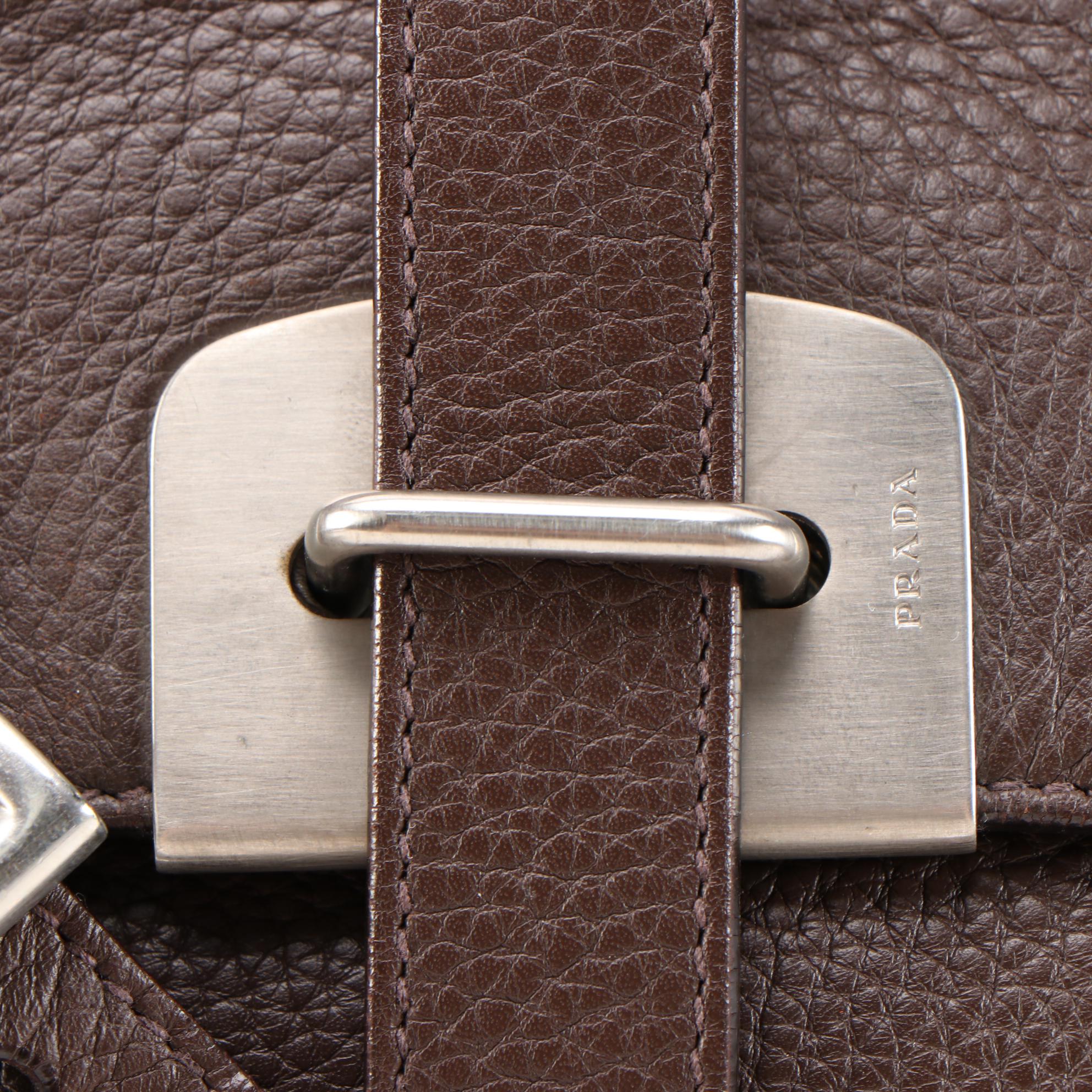 Prada Shoulder Bag in Brown Vitello Daino Leather