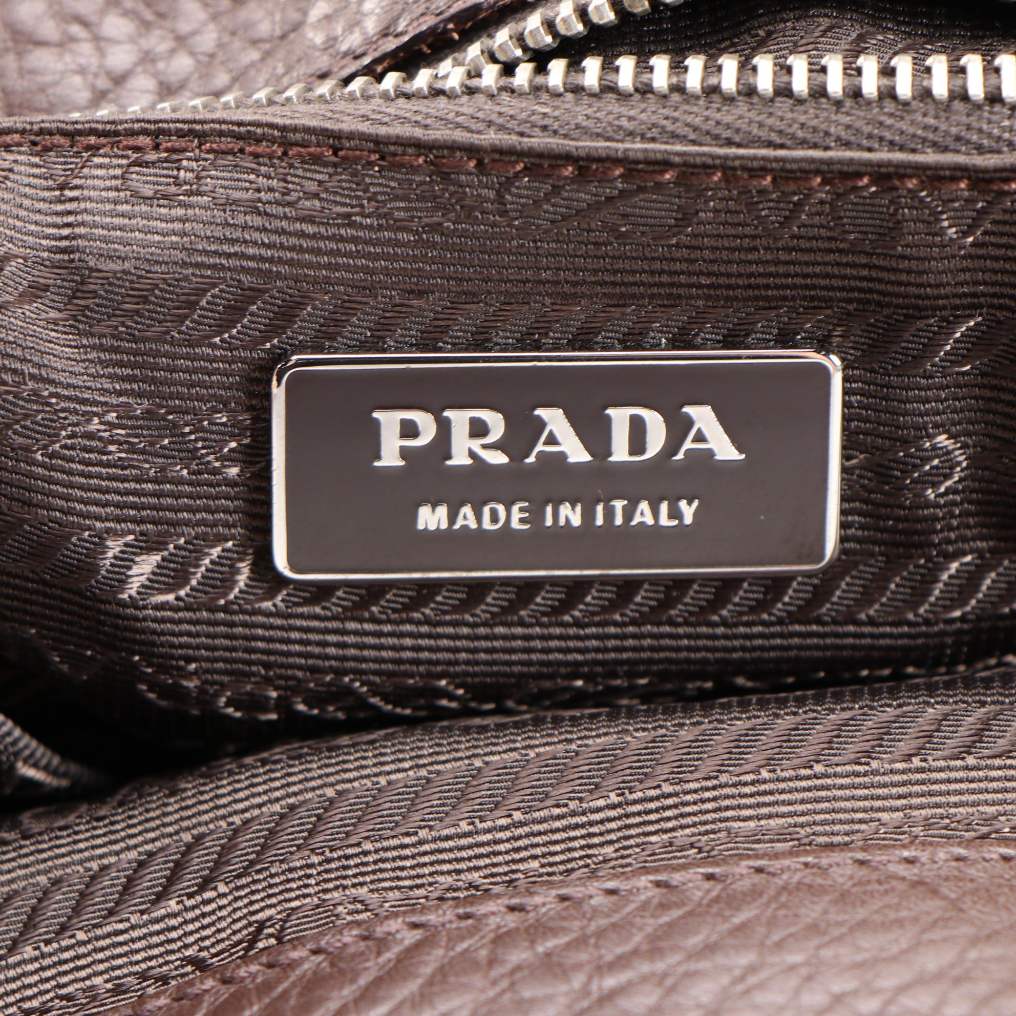 Prada Shoulder Bag in Brown Vitello Daino Leather