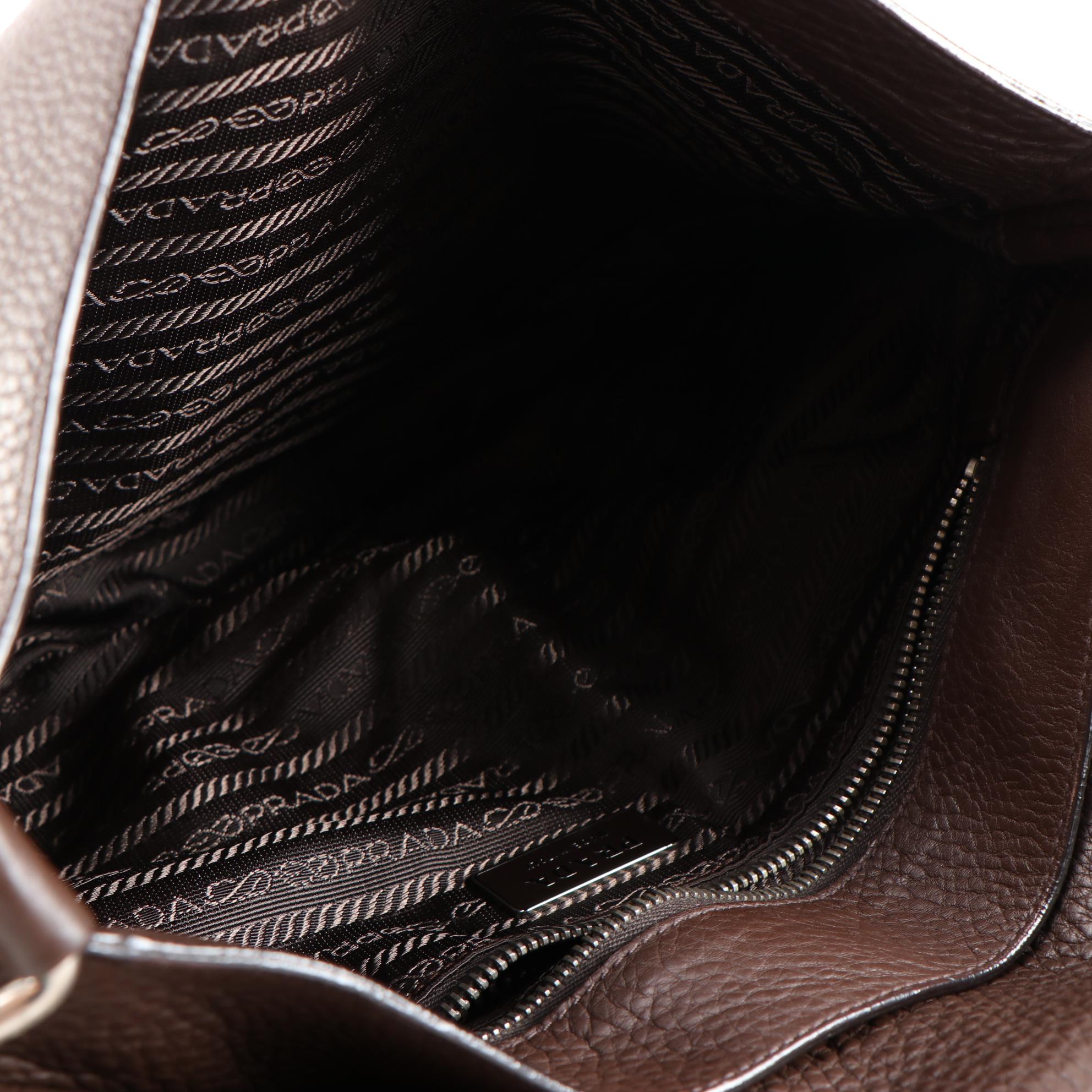 Prada Shoulder Bag in Brown Vitello Daino Leather