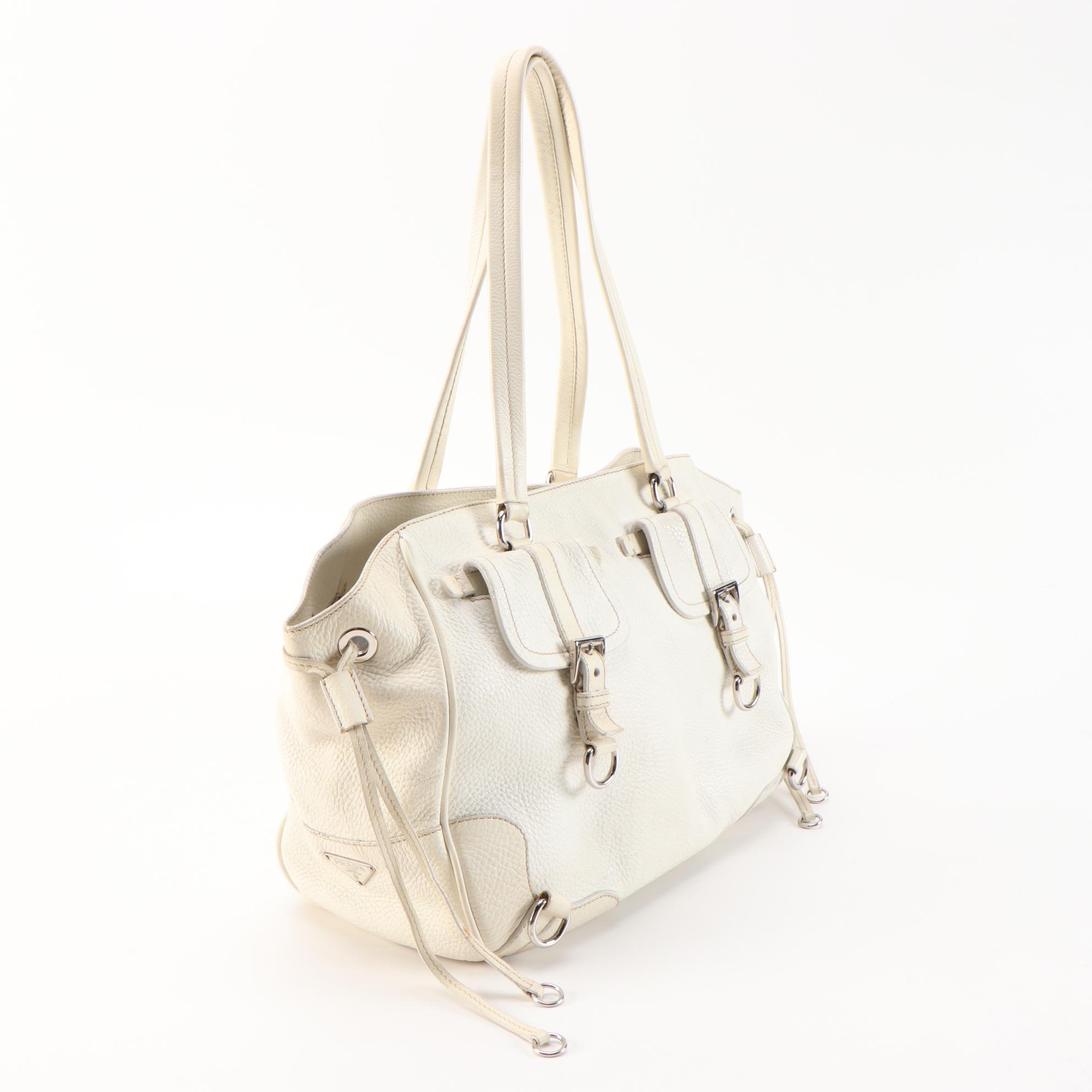 Prada Tote Bag in Bianco Vitello Daino Leather
