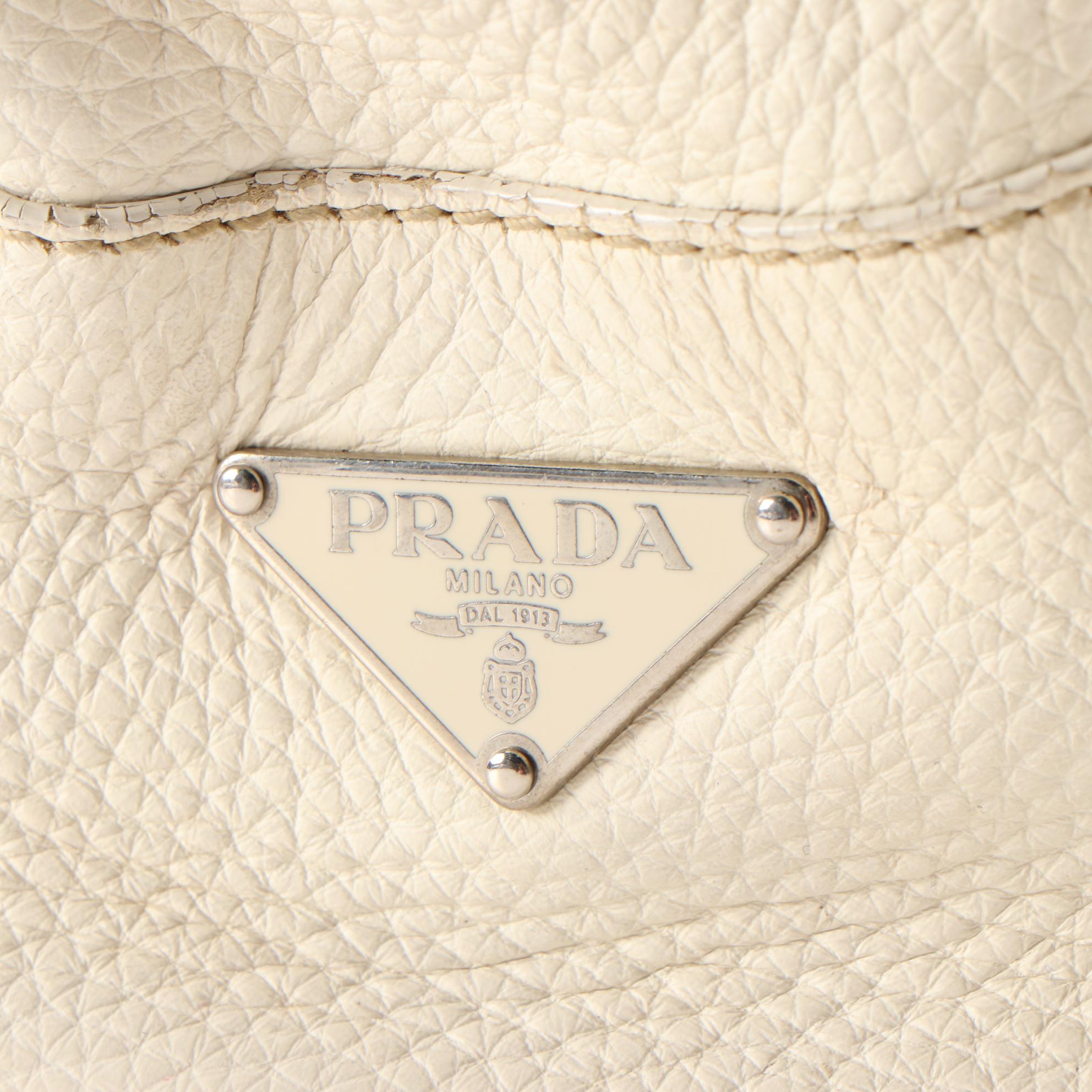 Prada Tote Bag in Bianco Vitello Daino Leather