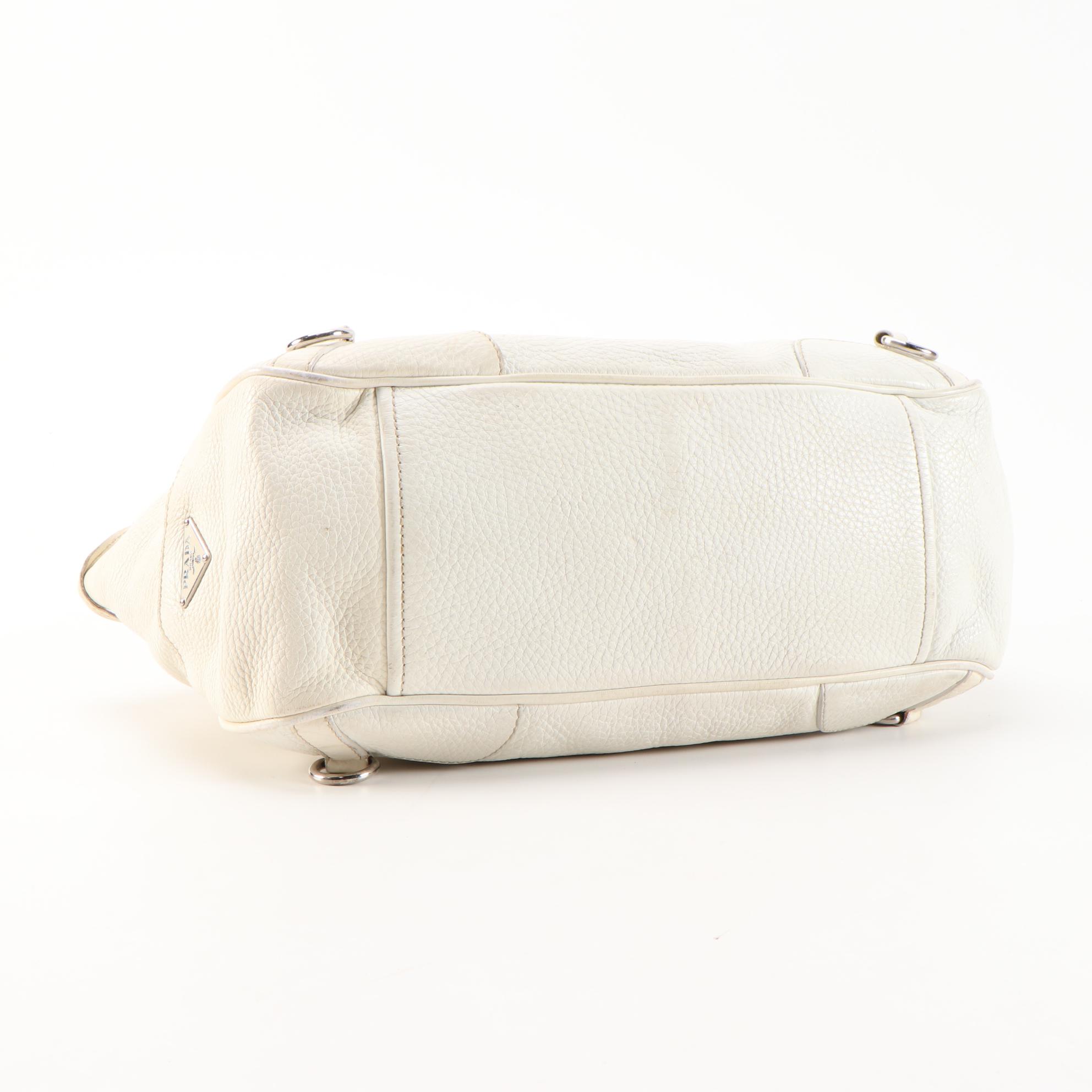 Prada Tote Bag in Bianco Vitello Daino Leather