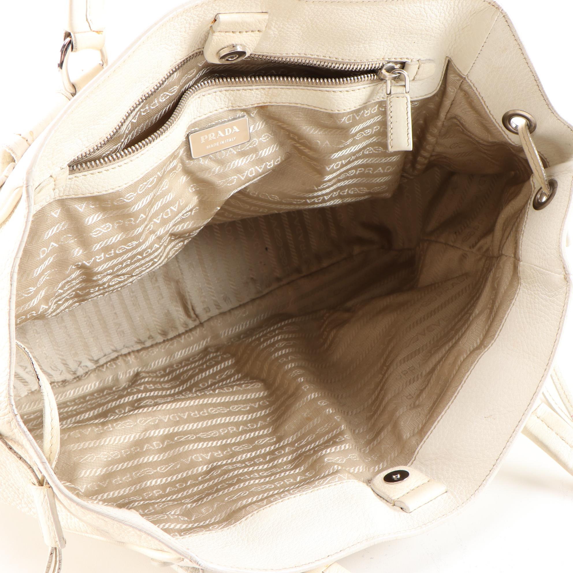 Prada Tote Bag in Bianco Vitello Daino Leather