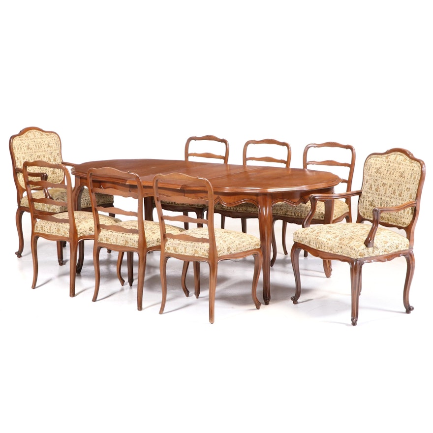 French Provincial Style Carved Walnut Dining Set, Mid-20th Century