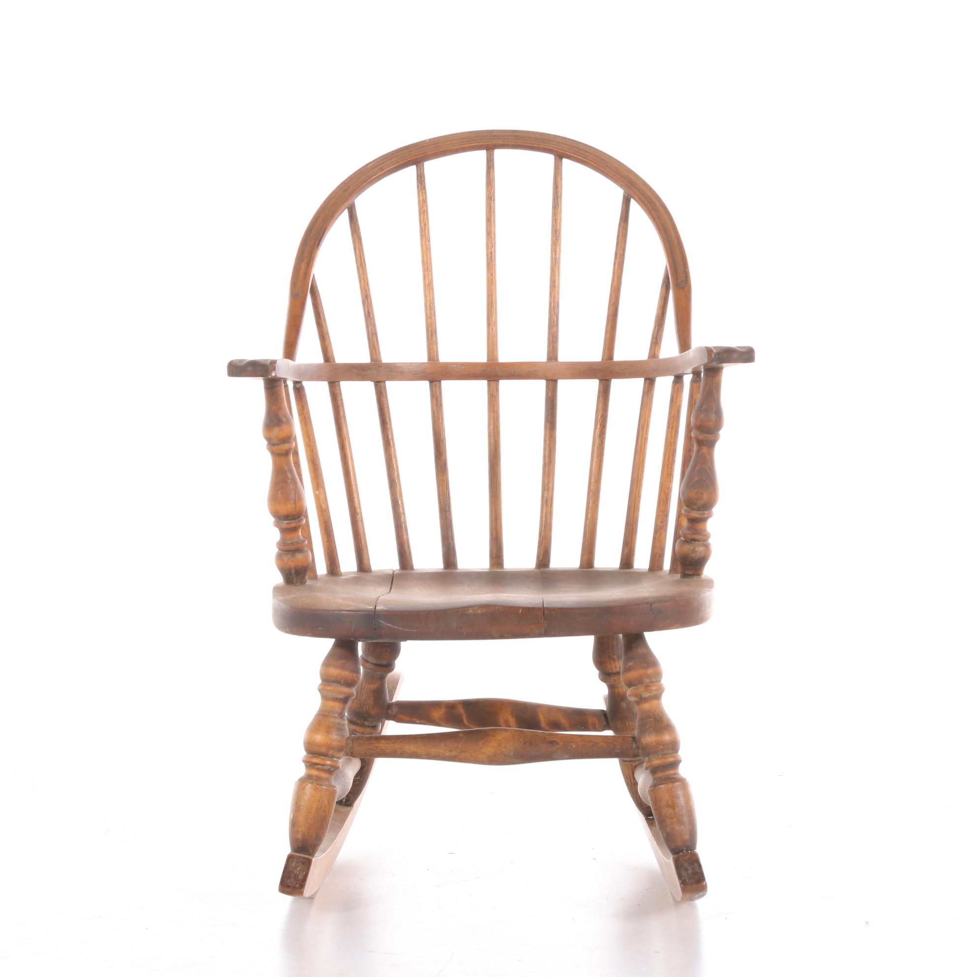 American Primitive Child's Sack-Back Windsor Rocking Armchair, 20th Century