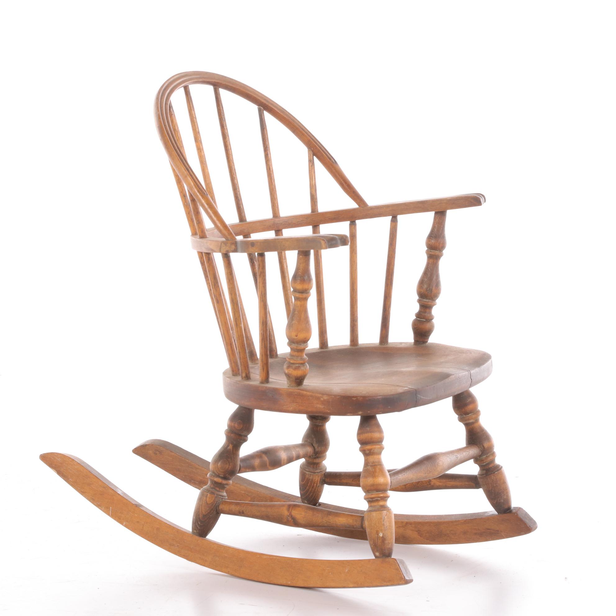 American Primitive Child's Sack-Back Windsor Rocking Armchair, 20th Century